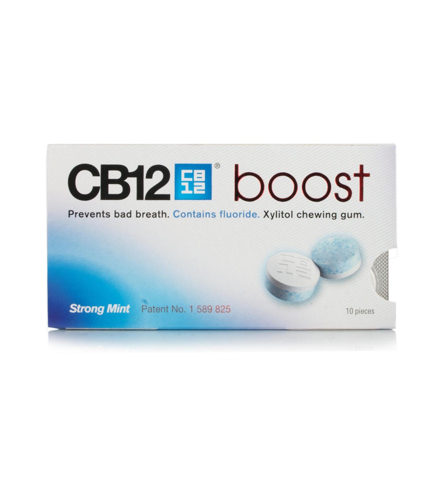 12 x CB12 Boost Sugar Free Chewing Gum Strong Mint 10 Pieces 20g