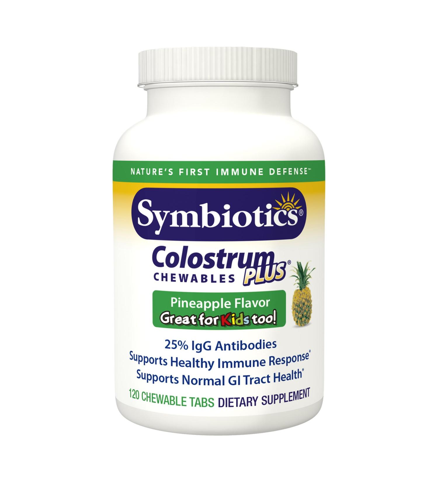 Symbiotics Colostrum Plus Chewables - Pineapple Flavor (120 Tabs) | Immune Support & Gut Health - Buy Online on GoSupps.com