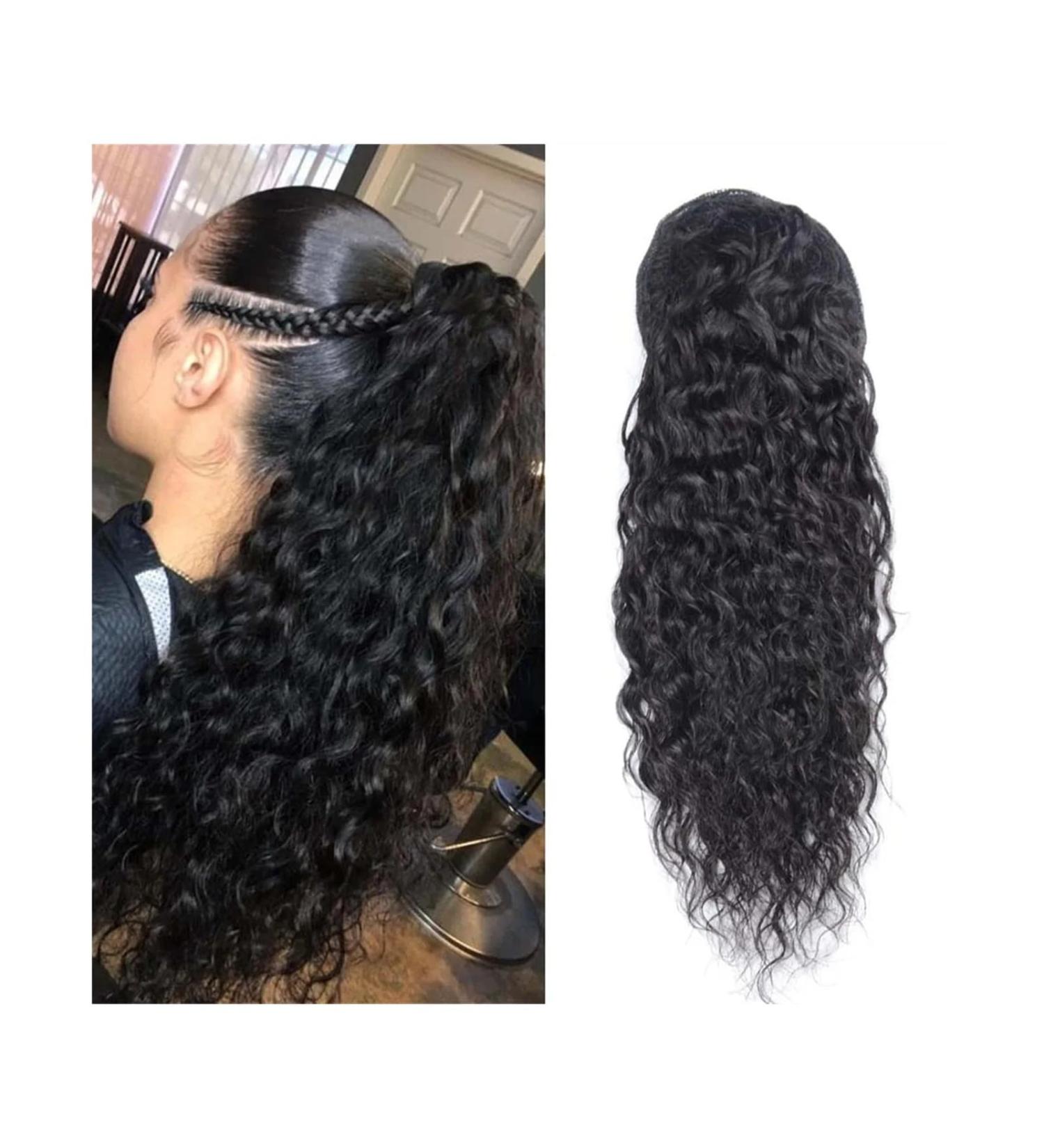 Human Hair Ponytail Hair Piece Human Hair Drawstring Ponytail Extension Water Wave Ponytail Natural Color Brazilian Remy Hair Ponytail Clip in Hair Extensions for Black Women Ponytail Hairpiece for 26inch 100g Water Wave - Buy Online on GoSupps.com