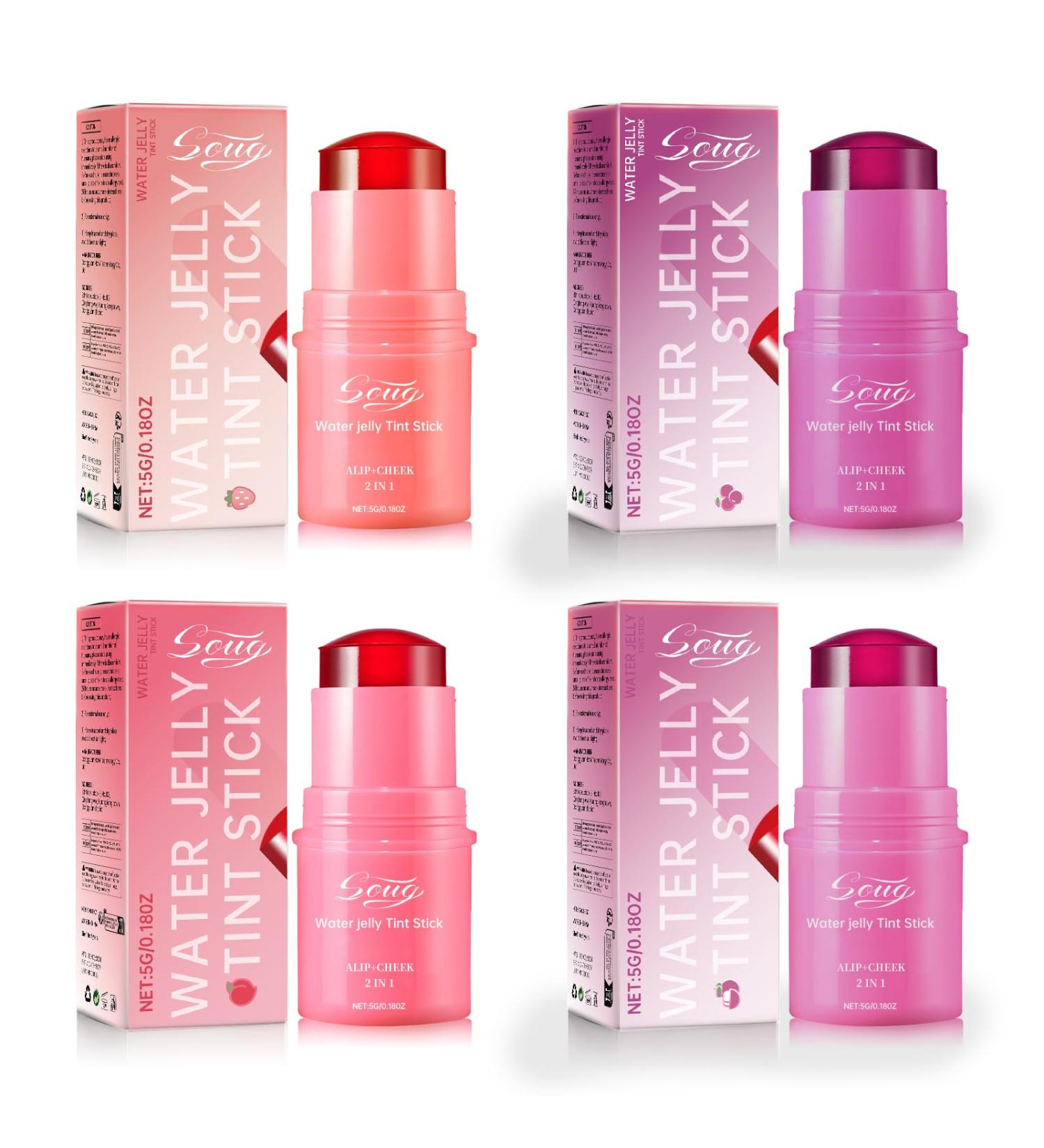 4 Colors Water Jelly Tint Stick - Multi-Use Cheek & Lip Stain for Vivid Color Effect | Chill (Poppy Pink Coral Berry Red) - 1 000+ Swipes - Buy Online on GoSupps.com