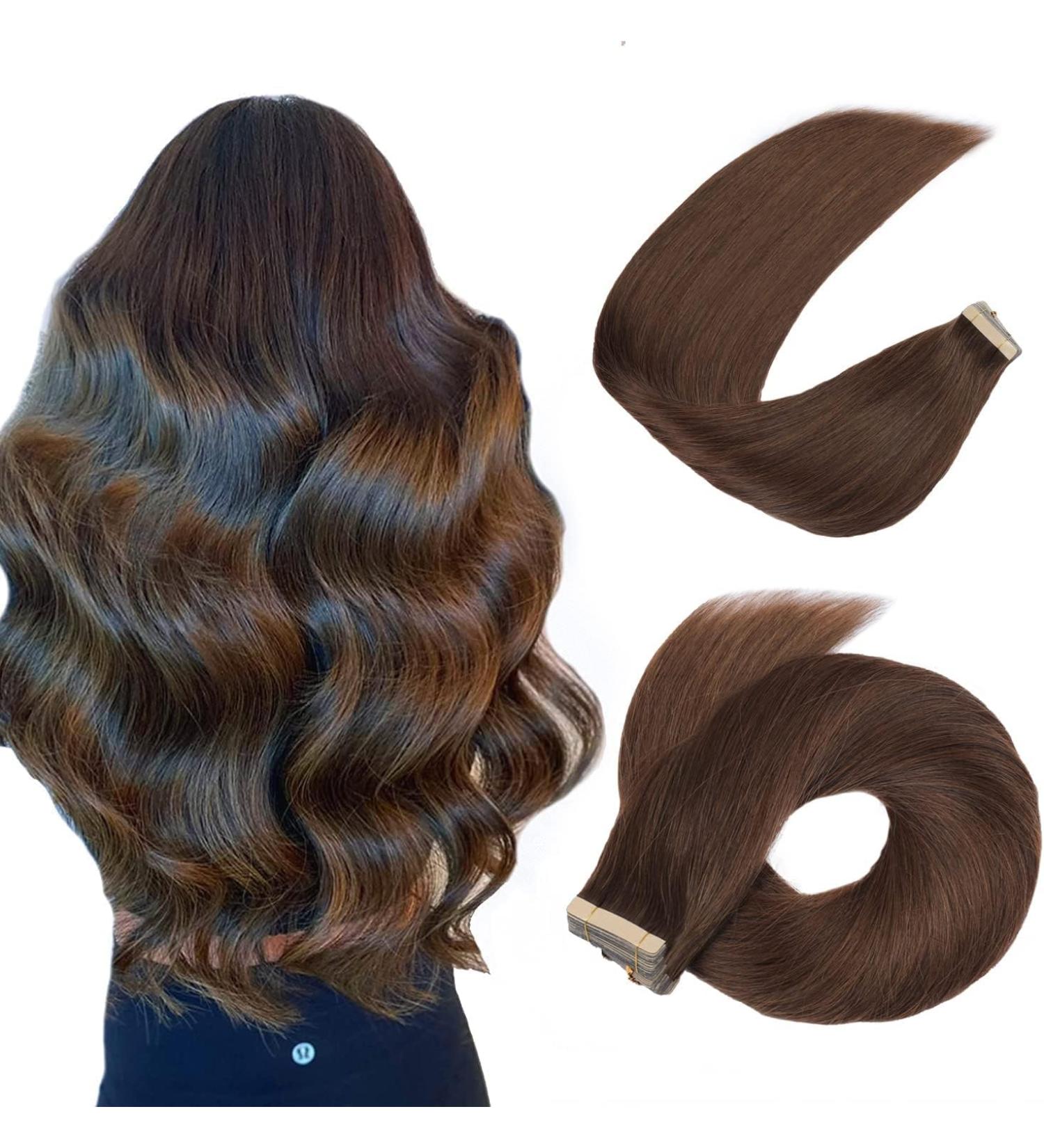 Buy Hotlulana Dark Brown Tape Extensions | 24-Inch Real Hair 20 Pcs | 100% Natural Invisible Skin Weft - Buy Online on GoSupps.com