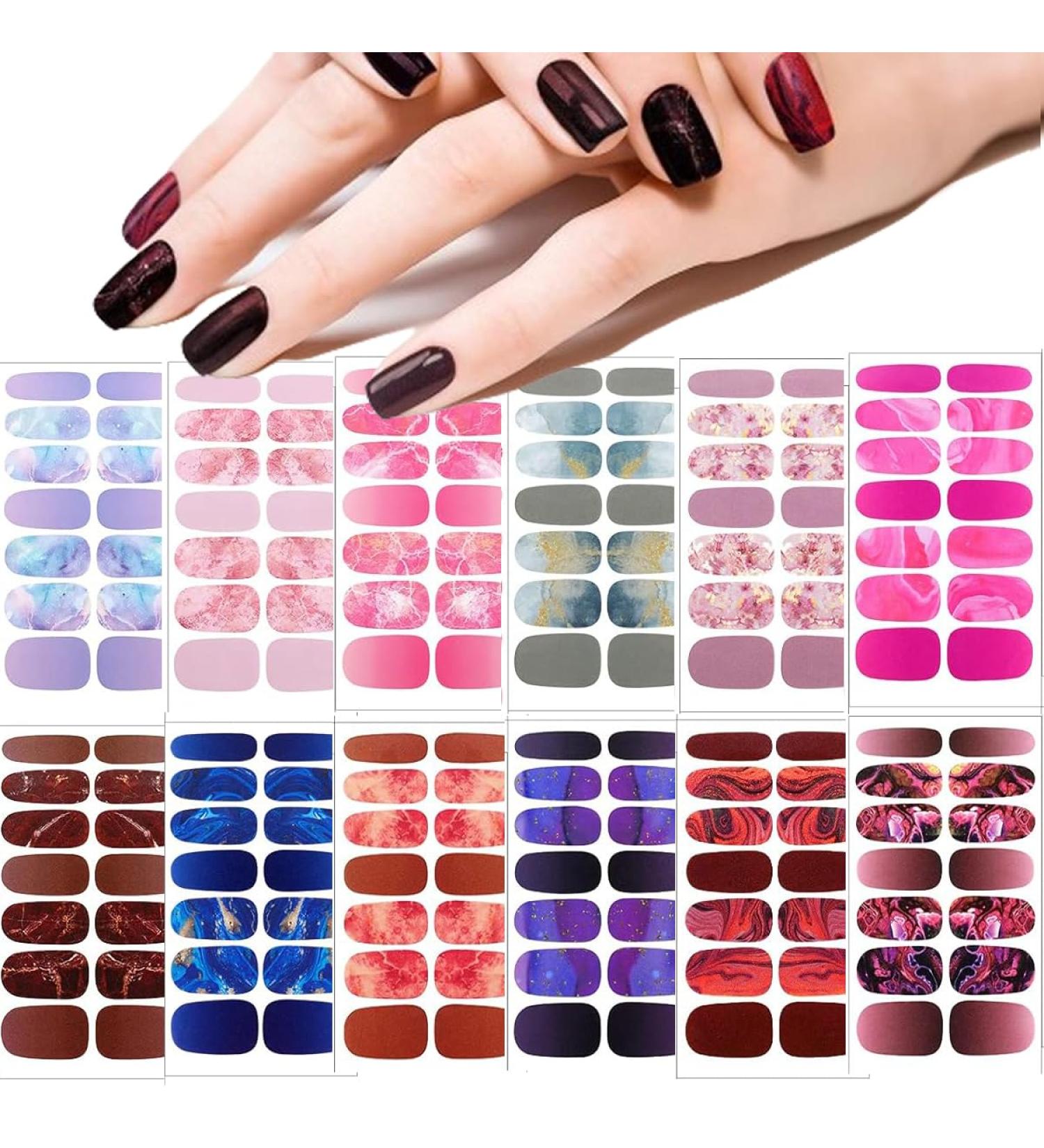 12 Sheets Glitter Gradient Nail Polish Sticker Strips Marble Nail Decal Strips Self Adhesive Gel Nail Wraps Supplies Strips with Nail File Nail Art Sticker for Women Girls DIY Nail Art - Buy Online on GoSupps.com