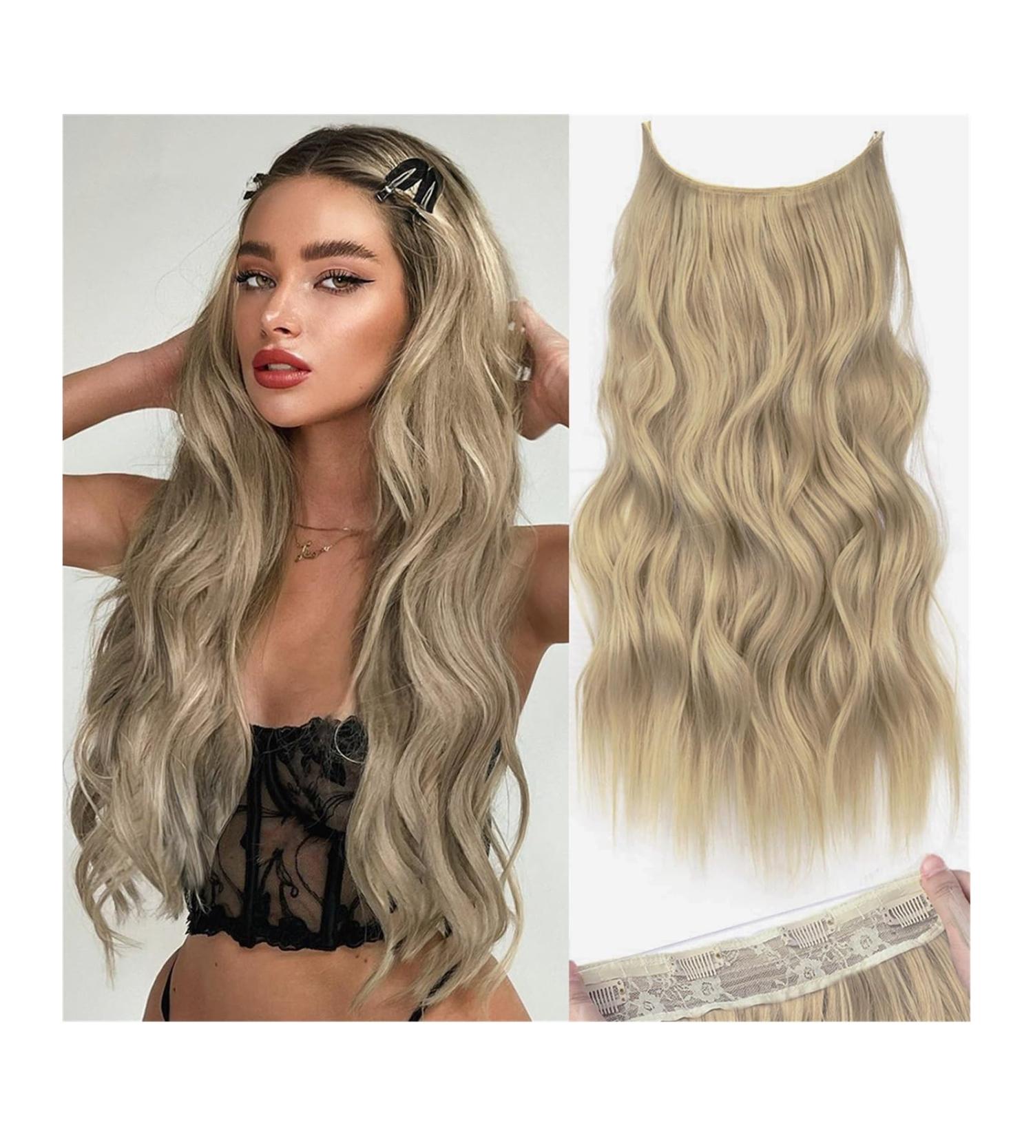 Hair Extensions Synthetic 4 Clip Invisible Wire Hair Extensions 22Inch Long Wavy Ash Brown mix Platinum Blonde One Piece False Hairpiece Hair Extension Hair Pieces 22inches 55cm - Buy Online on GoSupps.com