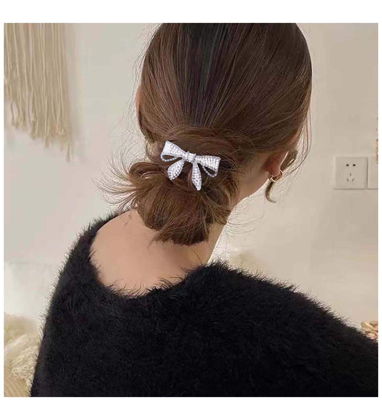 Yheakne Boho Crystal Bow Hair Clip Cz Pearl Hair Pin Clip Silver Bowknot Hair Barrette Pin Cz Bow Head Clip Headwear Decorative Headpieces Hair Accessories for Women and Girls - Buy Online on GoSupps.com