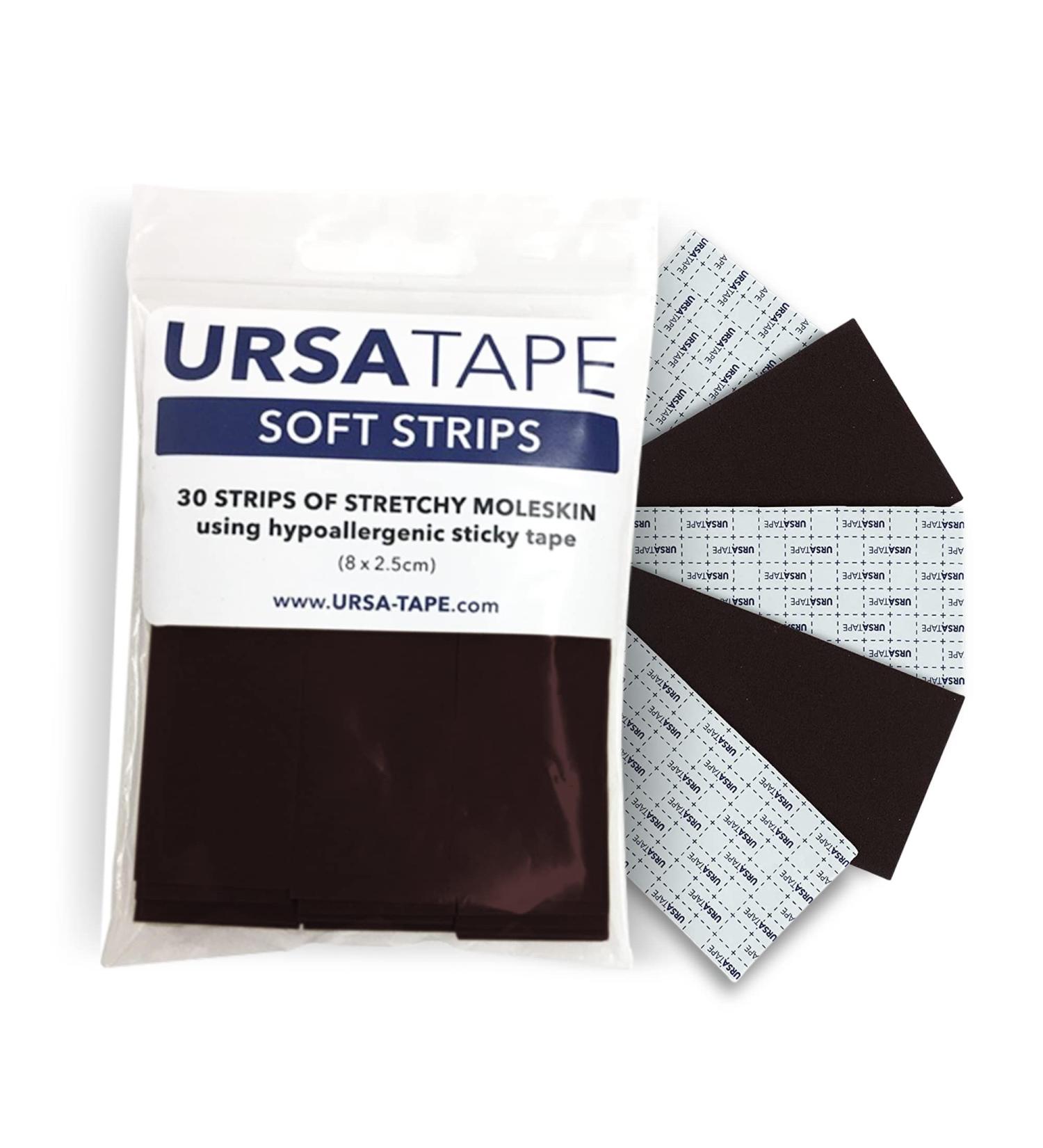 URSA Tape Pack of 30 Brown Soft Stretchy Moleskin Strips | Hypoallergenic Sticky Tape | Made in UK - Buy Online on GoSupps.com