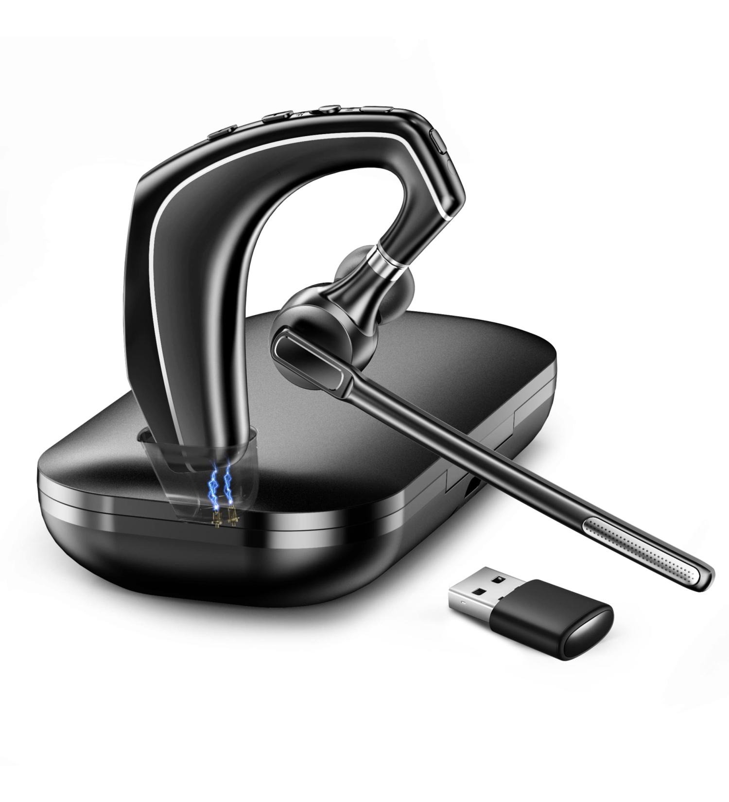 EKVANBEL Bluetooth Headset V5.1 with Noise-Canceling Mic, Wireless Earpiece for Computer, Office, Driving - 500mAh Charging Case & USB-A Bluetooth Adapter - Buy Online on GoSupps.com