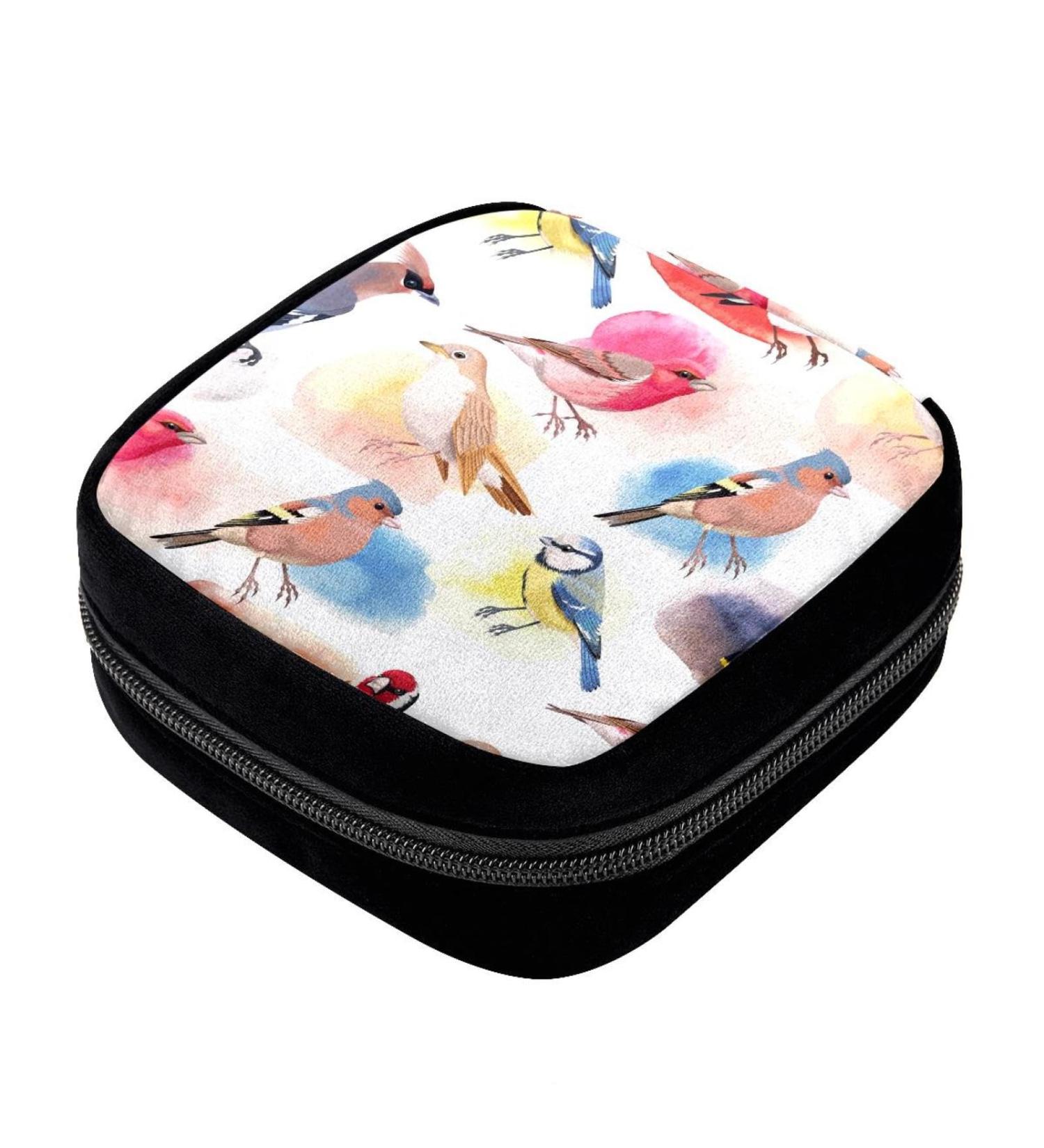 GIAPB Period Bag - Bird Ink Illustration Color4490 | Sanitary Napkin Storage & Makeup Pouch - Buy Online on GoSupps.com
