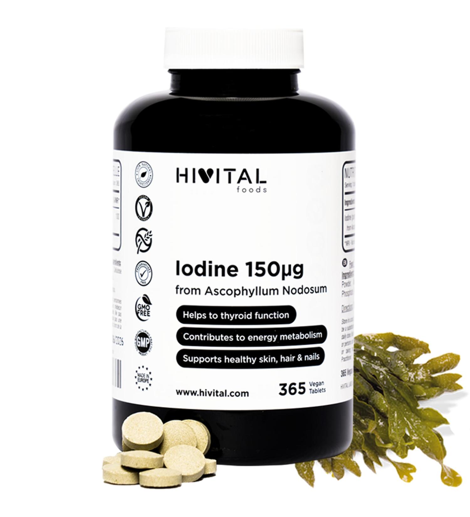 Natural Iodine 150 mcg. 365 vegan tablets for 1 year. Iodine from Organic Kelp Algae. For the improvement of metabolism - Buy Online on GoSupps.com