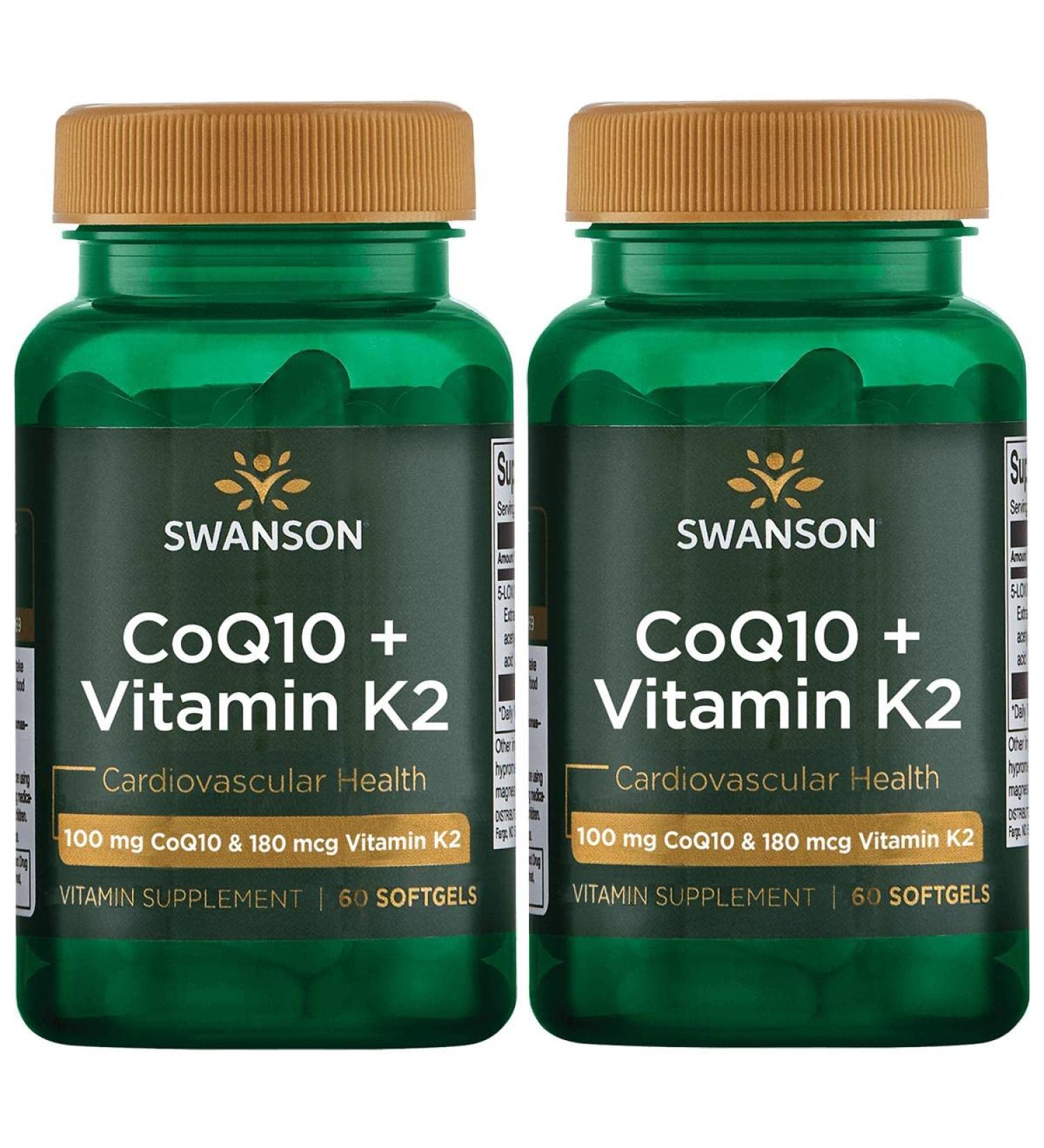 Swanson CoQ10 + Vitamin K2 60 Softgels 2 Pack - Boost Heart Health & Energy | International Shipping Available - Buy Online on GoSupps.com