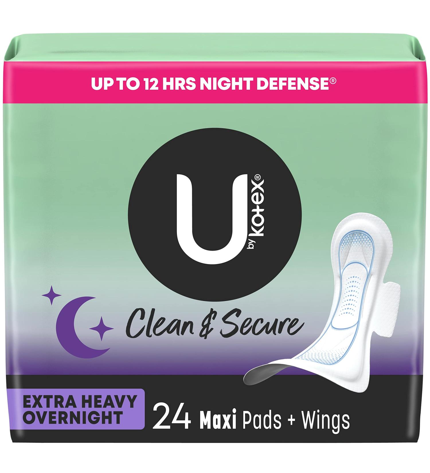 U by Kotex Clean & Secure Overnight Maxi Pads with Wings (Previously 'Security') Extra Heavy Absorbency 24 Count (Packaging May Vary) Extra Heavy Overnight Absorbency Extra Heavy Overnight Absorbency - Buy Online on GoSupps.com