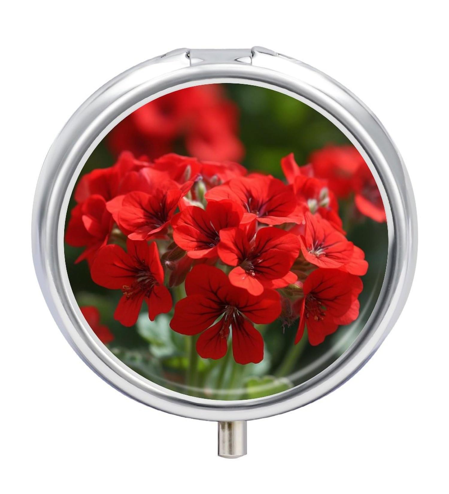 Travel Pill Box with 3 Compartments - Red Geraniums | Portable Medicine Organizer for Purse & Pocket - Buy Online on GoSupps.com