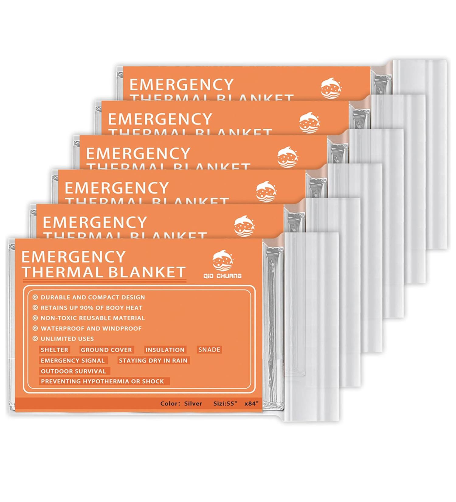 QIO CHUANG Emergency Mylar Thermal Blankets - Pack of 6 for Outdoors, Hiking, Survival, Bug Out Bag | Space Blanket for Camping, Marathons, First Aid - Buy Online on GoSupps.com