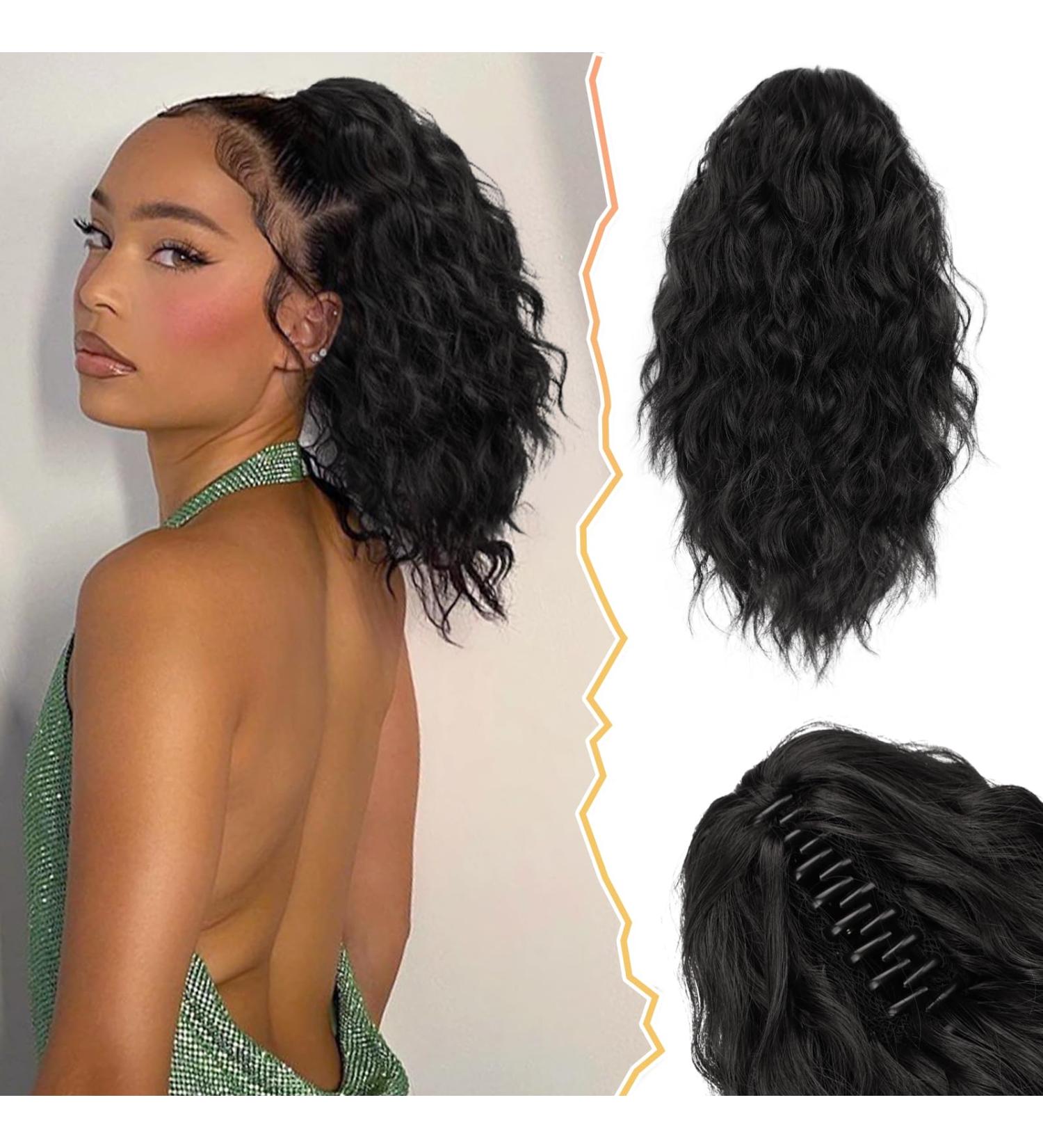 BARSDAR 30cm Clawed Clip Ponytail Extension - Wavy Black Multi-Layered Synthetic Hair for Women - Buy Online on GoSupps.com