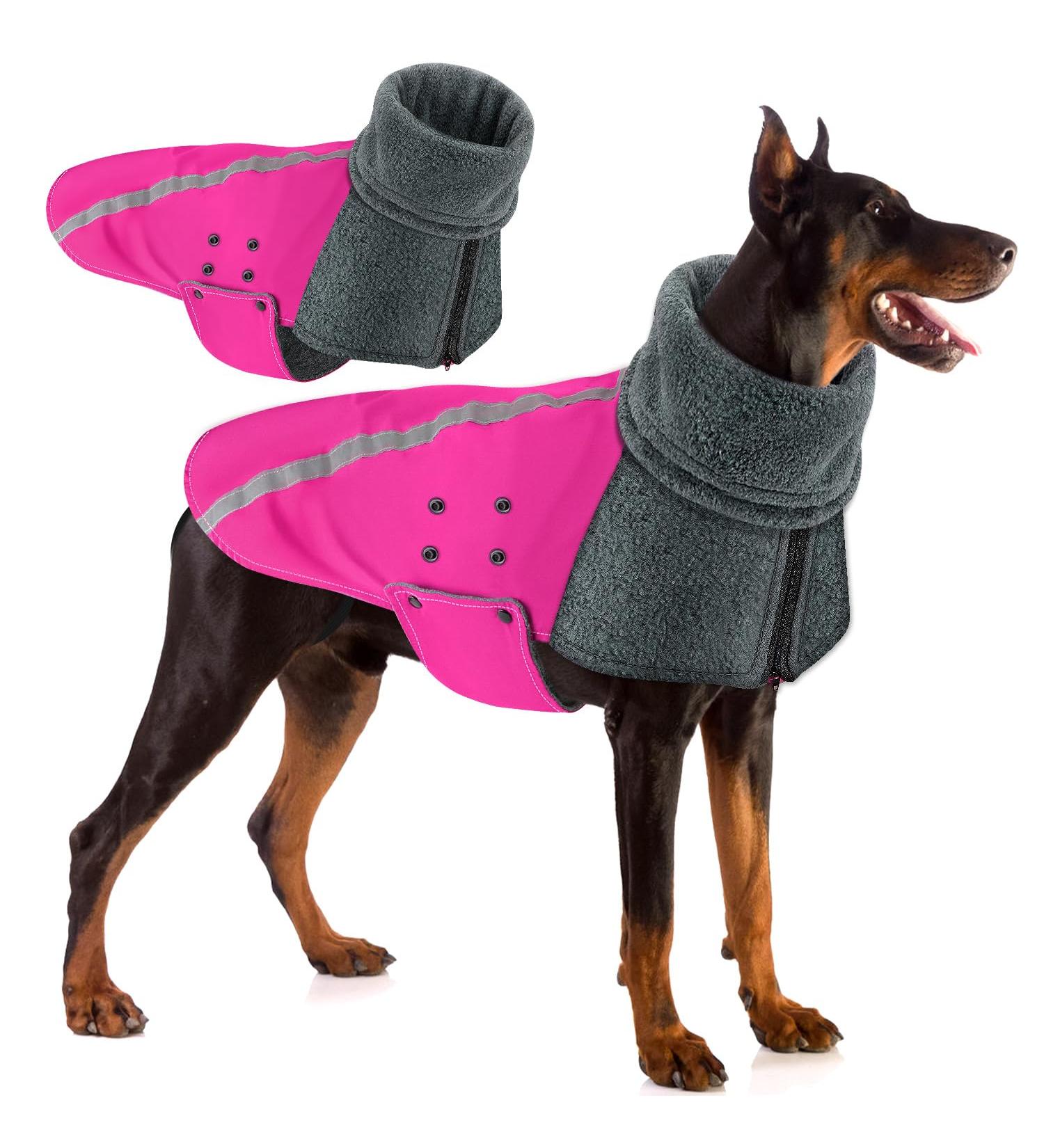 Slowton Winter Dog Coat | Warm Polar Lining Jacket with Turtleneck & Adjustable Waterproof Design for Small to XXL Dogs - Rose Red - Buy Online on GoSupps.com