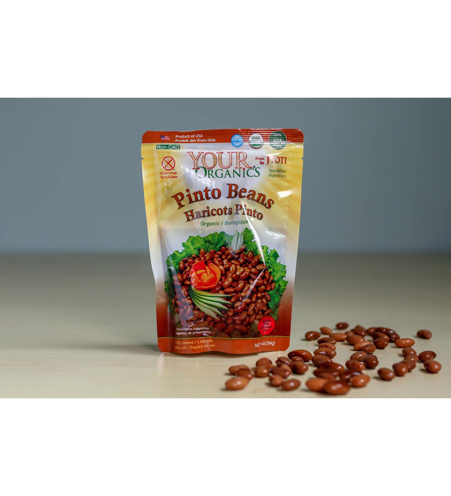 Jyoti Your Organics Pinto Beans - 60 oz (6 x 10 oz) - All Natural, Gluten Free, Vegan - Product of USA - BPA Free, NON-GMO, Low Salt - Buy Online on GoSupps.com