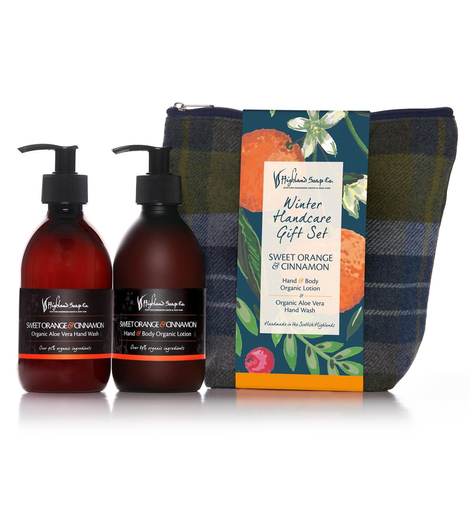 Highland Soap Company Hand Care Gift Set | Organic Hand Wash & Lotion in Tweed Bag - Winter Sweet Orange & Cinnamon - Buy Online on GoSupps.com