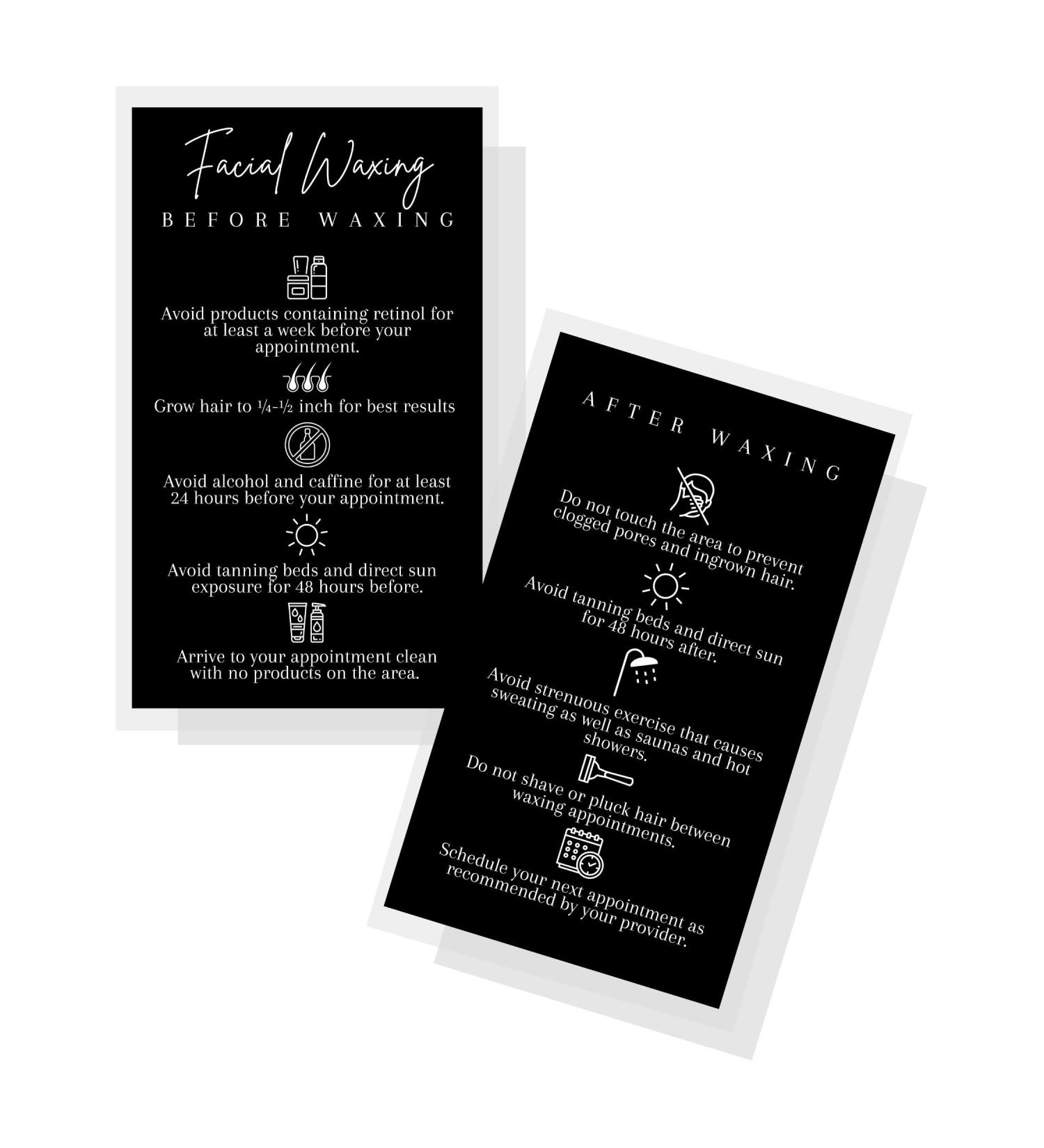 Facial Wax Instructions | 50 Pieces | 5.1 x 8.9 cm | Wax Accessories for Aestheticians | Hard & Soft Wax | Black & White Design - Buy Online on GoSupps.com