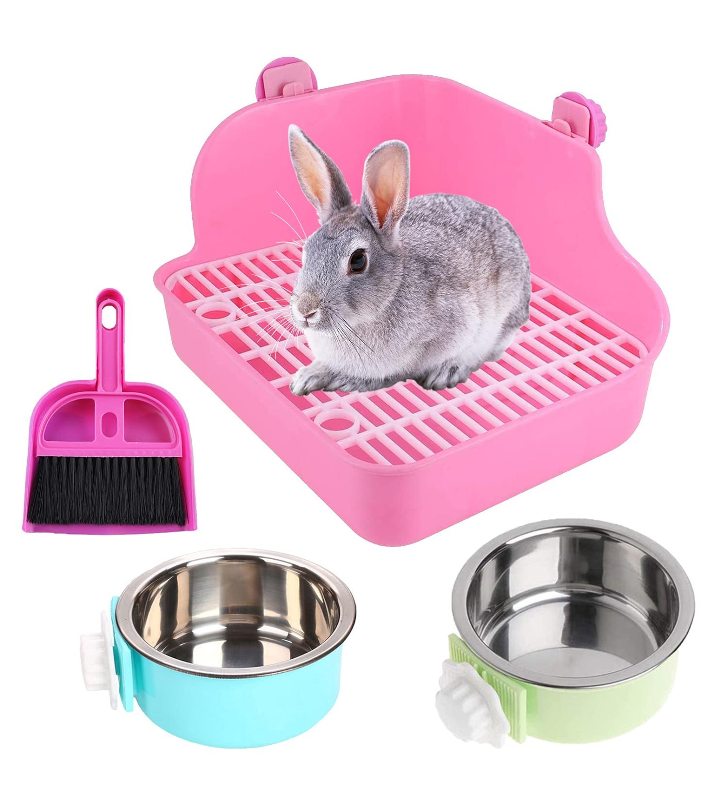 PINVNBY Rabbit Litter Box for Cage - Small Animal Corner Potty Trainer and Bedding Pan, Pink - Buy Online on GoSupps.com
