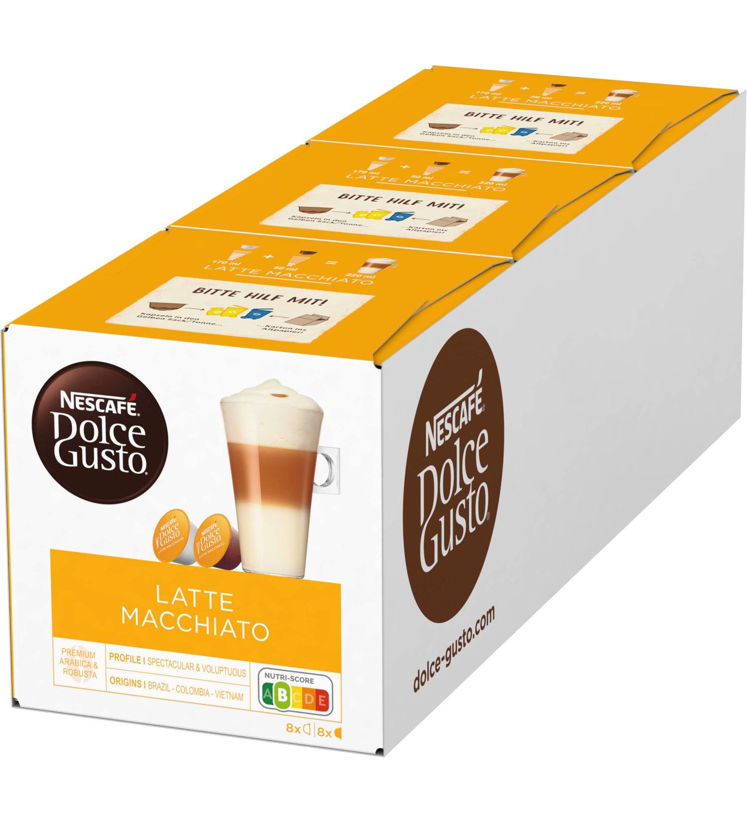 Nescaf Dolce Gusto Latte Macchiato - 48 Coffee Capsules | Aromatic Espresso 3-Layer Delicacy Aroma-Sealed 3x16 Pack - Buy Online on GoSupps.com
