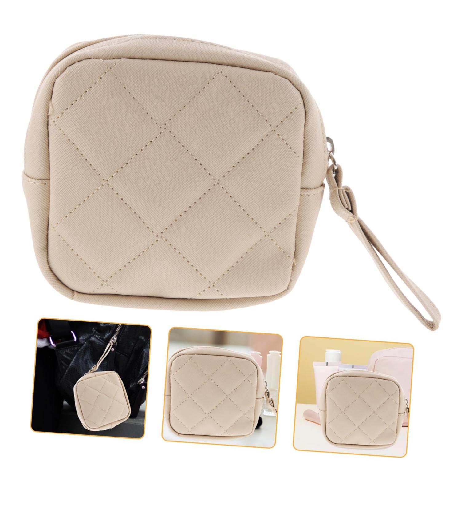 Mini Leather Bracers Makeup Kit Storage Bag - Portable Multifunctional Organizer for Lipsticks, Period Pouch, and Cosmetics - Beige 13x13cm - Buy Online on GoSupps.com