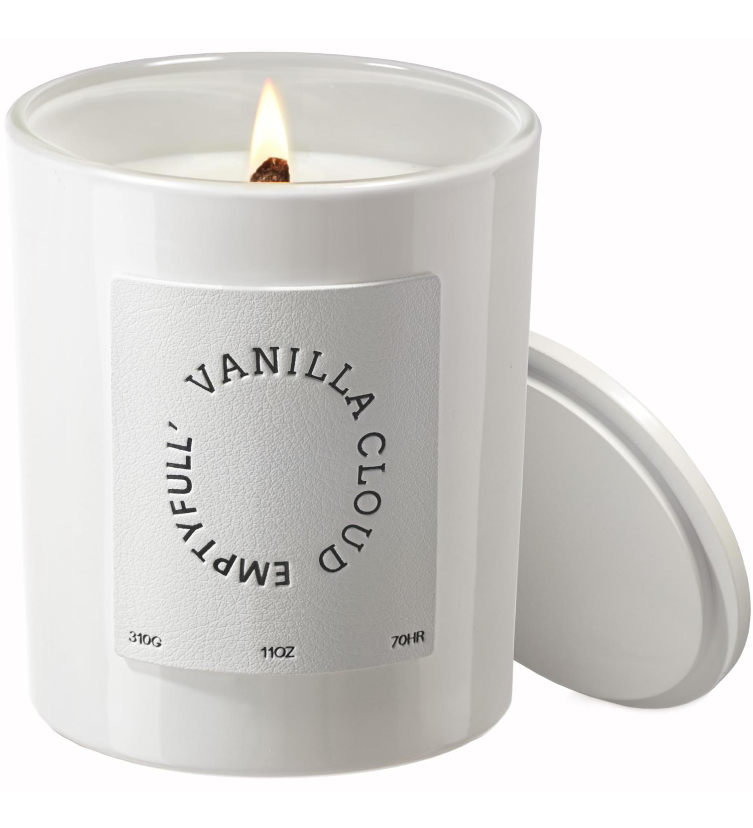 Vanilla Scented Wood Wick Candle - 11oz Natural Soy 70 Hour Burn Aesthetic Aromatherapy Gift | Mother's Vanilla Cloud - Buy Online on GoSupps.com