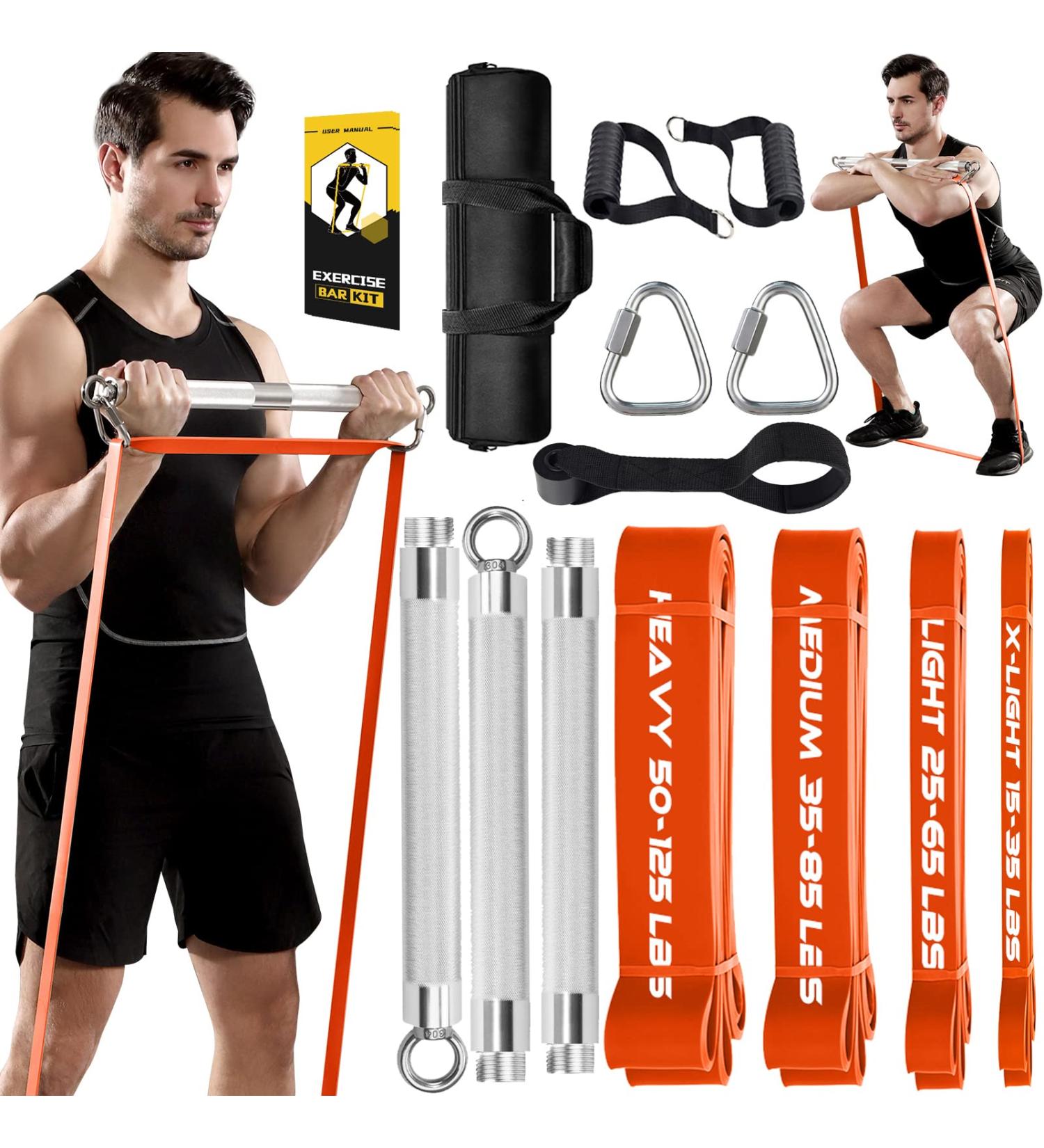 Buy Resistance Band Bar - 500 LBS Strength Training Kit with 4 Heavy Bands | Portable Home Workout Equipment for Chest Press Deadlift Squats and Curls | Detachable Bar (38.58 ) - Silver - Buy Online on GoSupps.com