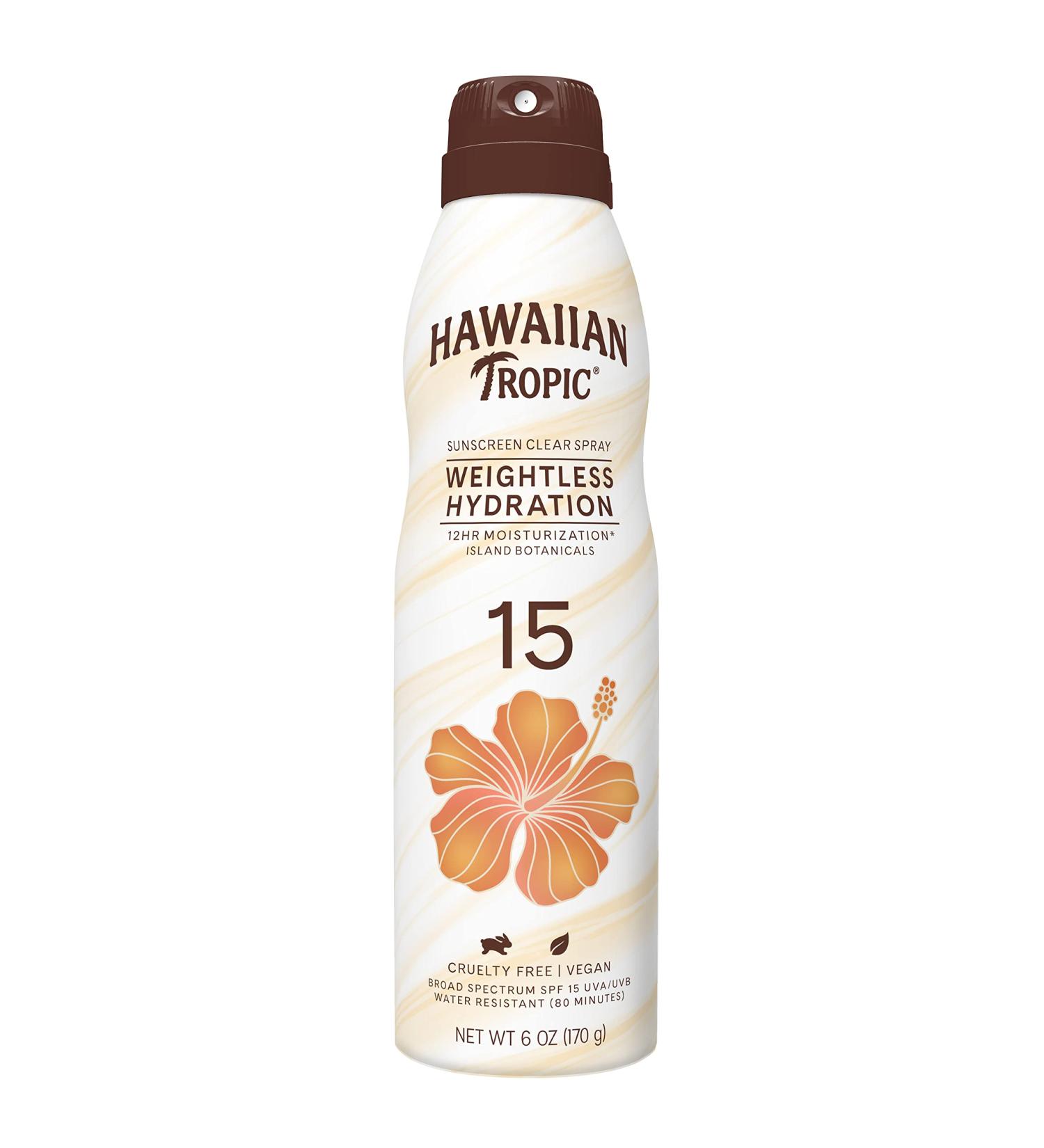 Hawaiian Tropic Weightless Hydration Clear Spray Sunscreen SPF 15 6oz - Oxybenzone Free Sunblock - Buy Online on GoSupps.com