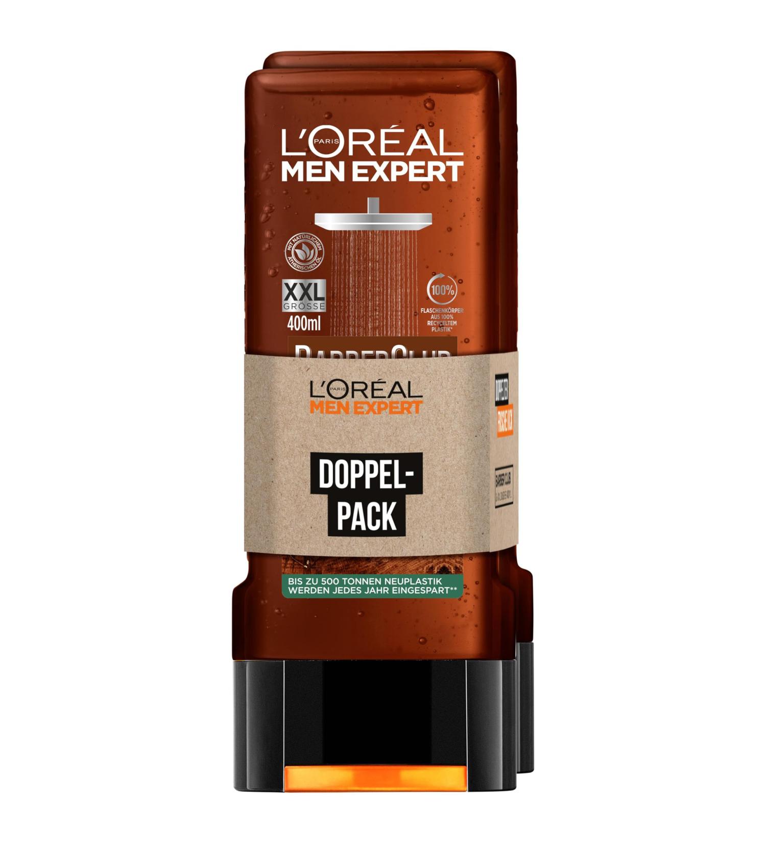 L'Or al Men Expert Barber Club Shower Gel - 2 Pack 400ml | Body Hair & Beard Cleanser with Cedar Wood Fragrance | 24-Hour Freshness - Buy Online on GoSupps.com