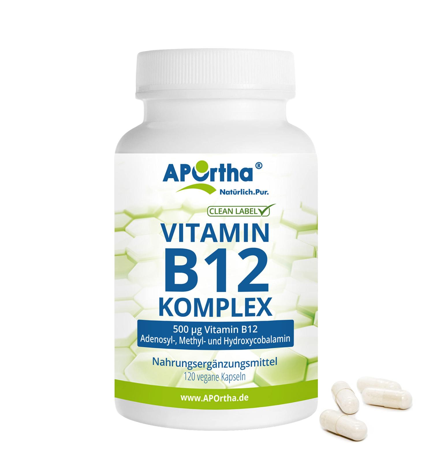 Aportha Vitamin B12 Complex - 120 Vegan Capsules 500 g Bioactive B12 High Dose Allergen-Free Gluten-Free - Best Alternative to Drops & Tablets - Buy Online on GoSupps.com