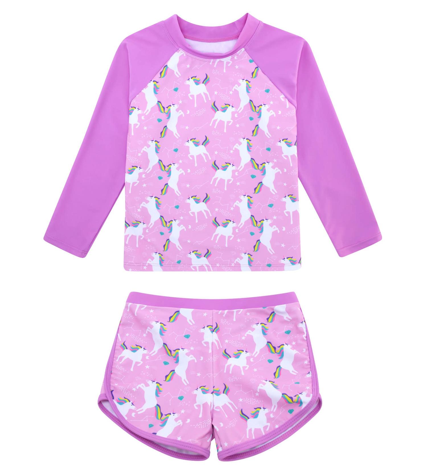 Girls Long Sleeve Rainbow Unicorn Swimsuit Set | UPF 50+ Protection | 4-10 Years - Buy Online on GoSupps.com