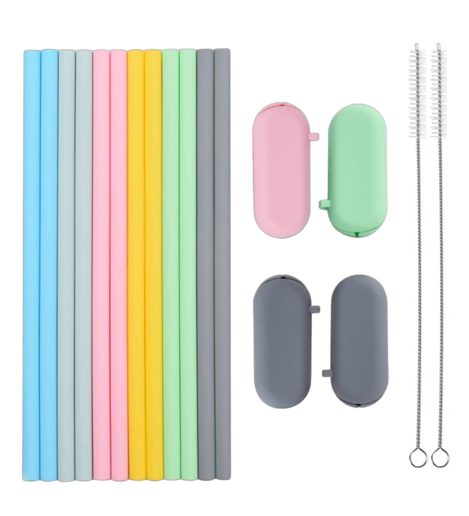 12-pcs Reusable Silicone Drinking Straws with 4 Carrying Bags and 2 Cleaning Brushes - BPA-Free Eco-Friendly Durable Suitable for Hot and Cold Drinks and Ideal for Kids Travel and Parties | L'S - Buy Online on GoSupps.com