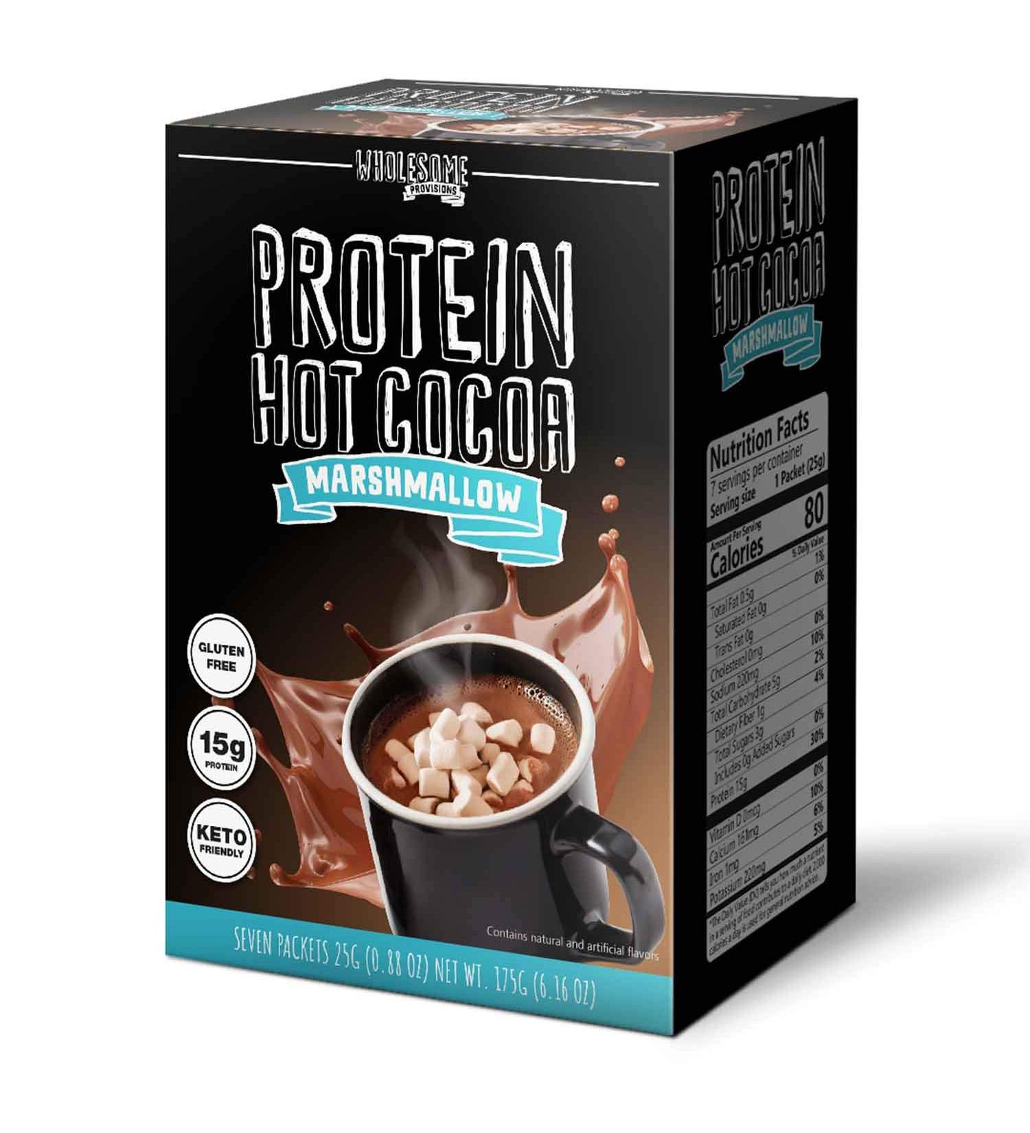 Protein Hot Chocolate - Keto Low Carb Cocoa Mix | 15g Protein 2g Net Carbs Sugar-Free Instant Hot Cocoa - 7 Macro-Controlled Packs with Marshmallows - Buy Online on GoSupps.com