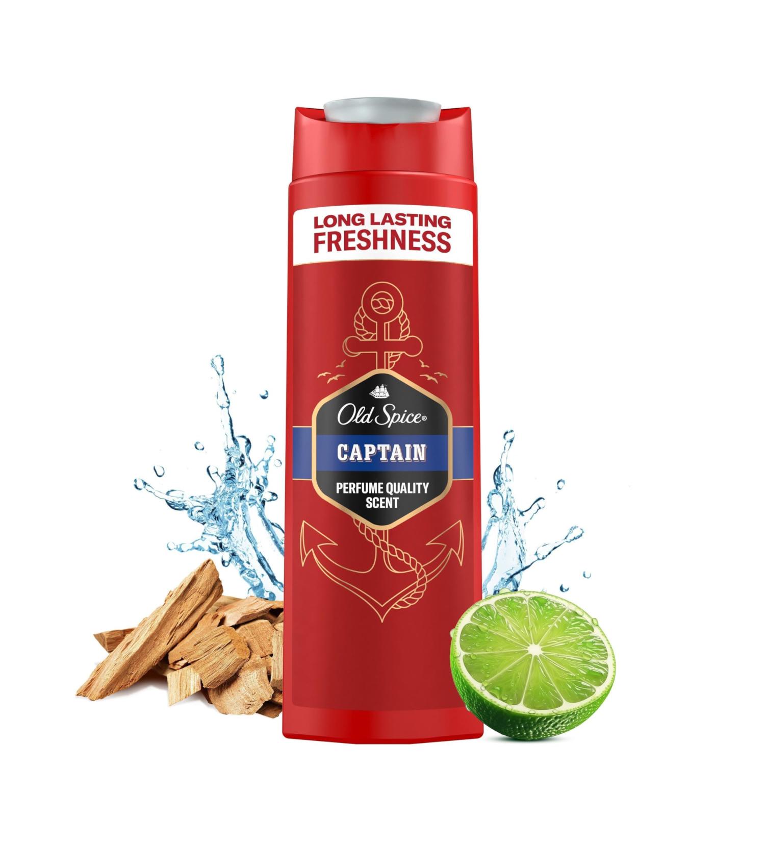 Old Spice Captain 3-in-1 Shower Gel & Shampoo for Men 400ml | Long-Lasting Freshness with Lemon Sandalwood & Sea Air | Body Hair & Facial Cleansing - Buy Online on GoSupps.com