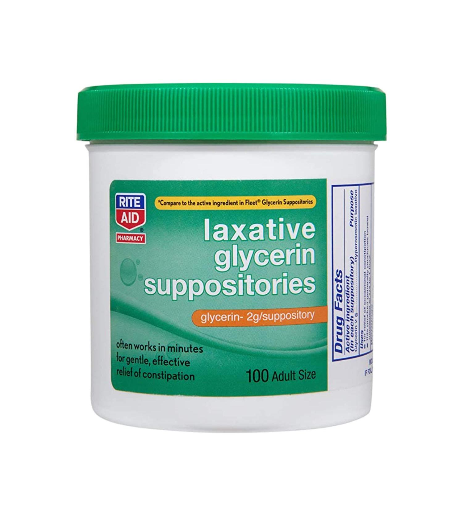 Rite Aid Glycerin Suppositories 2g - 100 Count | Fast-Acting Constipation Relief | Gentle & Effective Hyperosmotic Laxative - Buy Online on GoSupps.com
