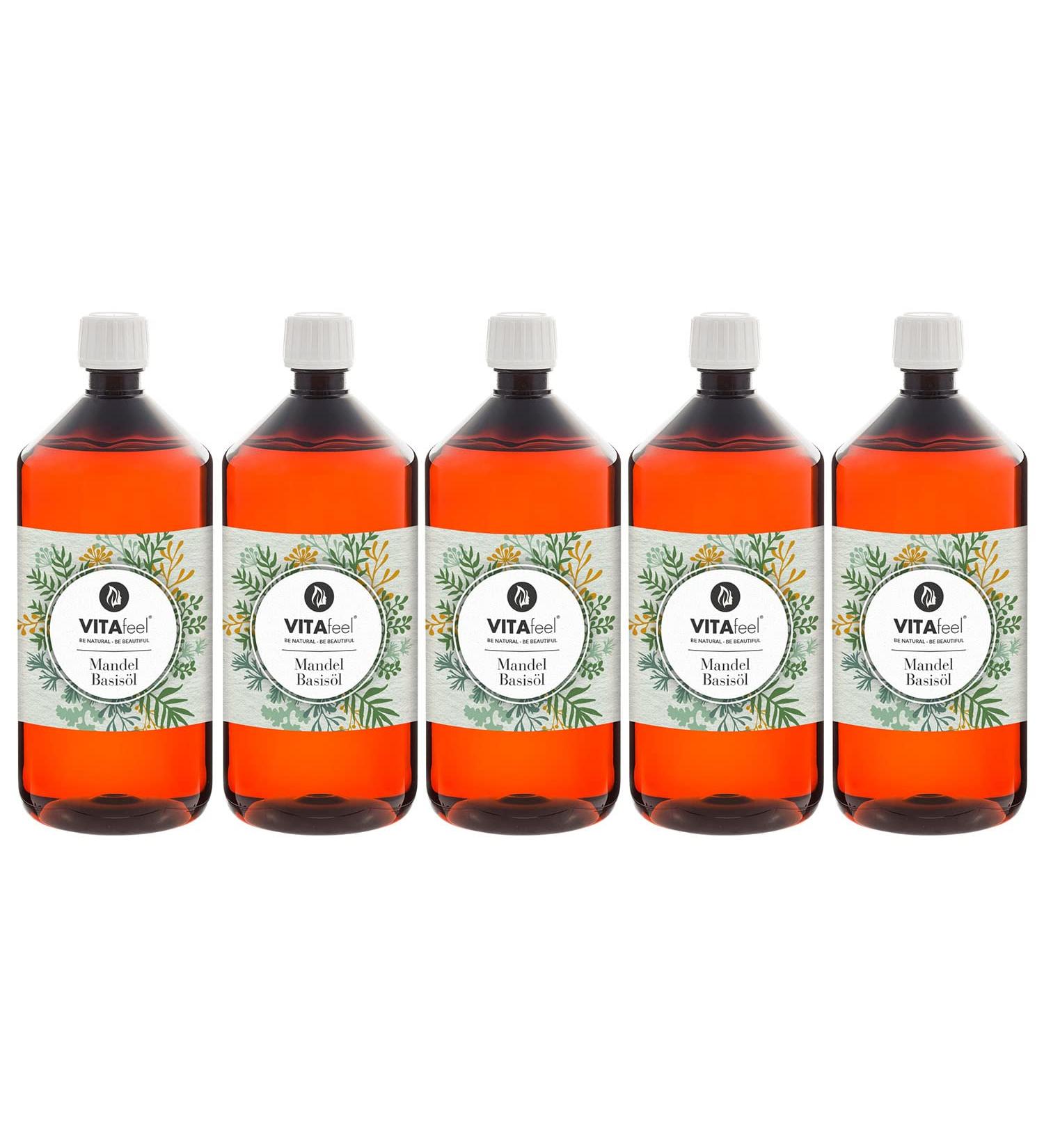 Vitafeel Almond Basic Oil 5-Pack (5 x 1000 ml) - Vegan GMO-Free Perfect for Skin & Hair Care Aromatherapy Massage Oils & Natural Cosmetics - Buy Online on GoSupps.com