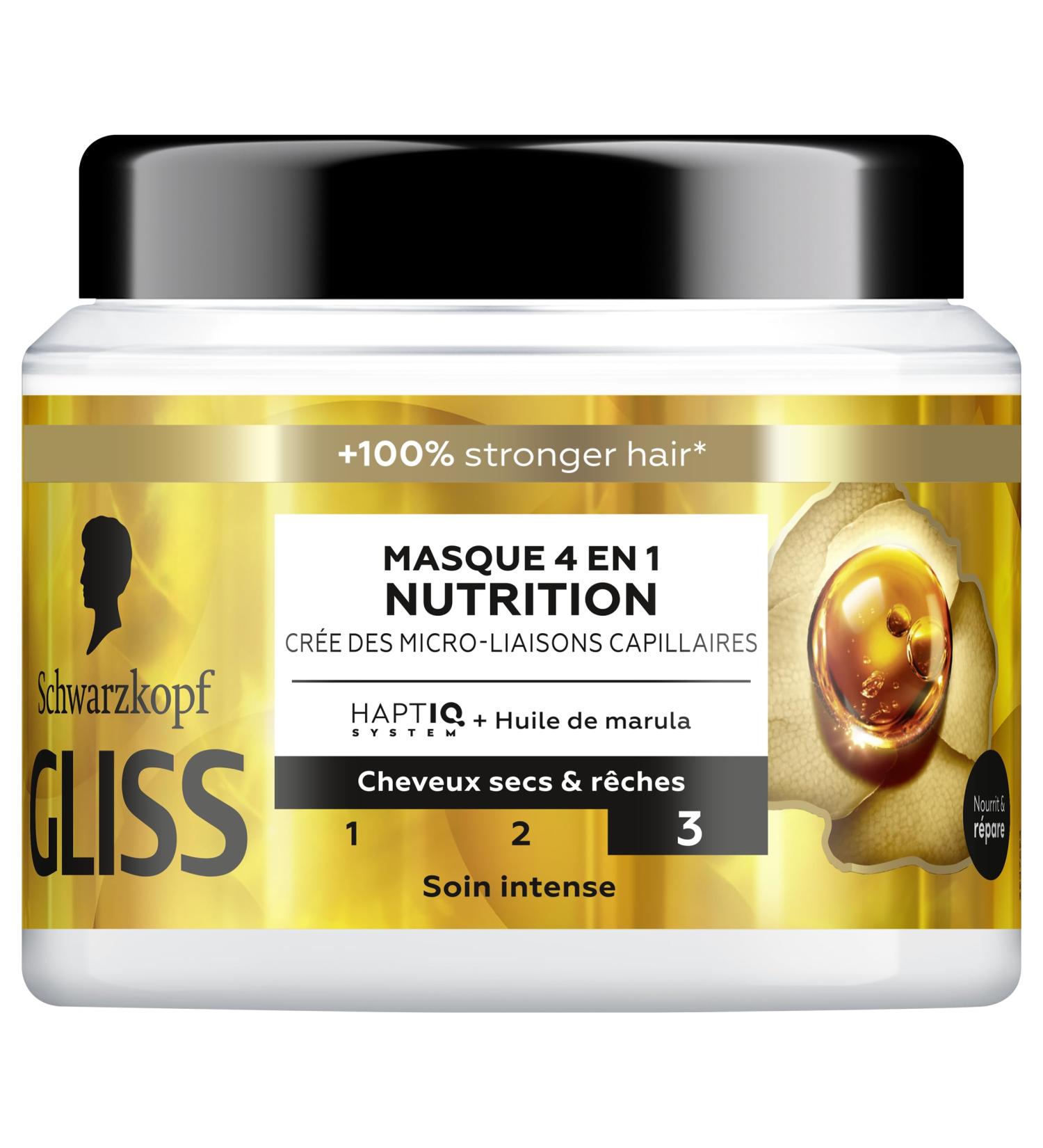 Schwarzkopf - GLISS - 4in1 Mask - Nutrition - Marula Oil - Haptiq System - Creates Micro-Capillary Bonds - Dry and Coarse Hair - Intense Care - Nourishes & Repairs - 400ml - Buy Online on GoSupps.com