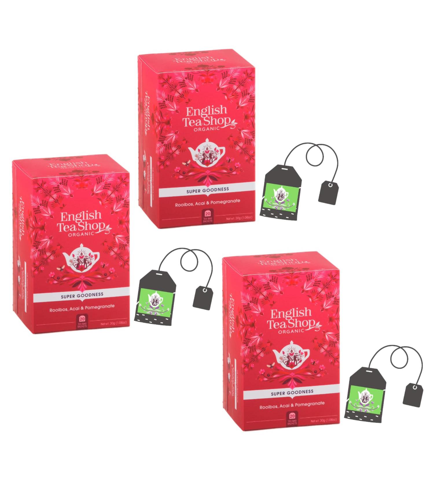  English Tea Shop English Tea Shop | Organic Rooibos Infusion with Pomegranate and Acai Berries | Fruity Rooibos Herbal Tea - 3 x 20 Filters (90g) | Caffeine-Free Fruit and Rooibos Blend for Evening Tea - Buy Online on GoSupps.com