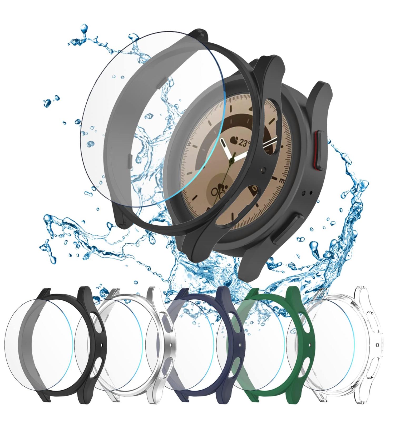 5+5 Pack Galaxy Watch 5 Pro 45mm Screen Protector Case + Tempered Glass Films - Blue Black/Silver/Clear/Green 45mm - Buy Online on GoSupps.com