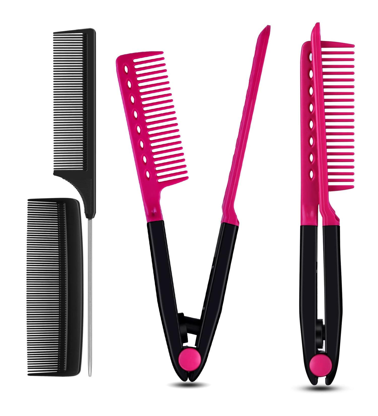 3-in-1 V-Spring Grip Straightening Comb Set - Carbon Fiber Teasing Comb for Unkempt Hair (Pink) - Buy Online on GoSupps.com