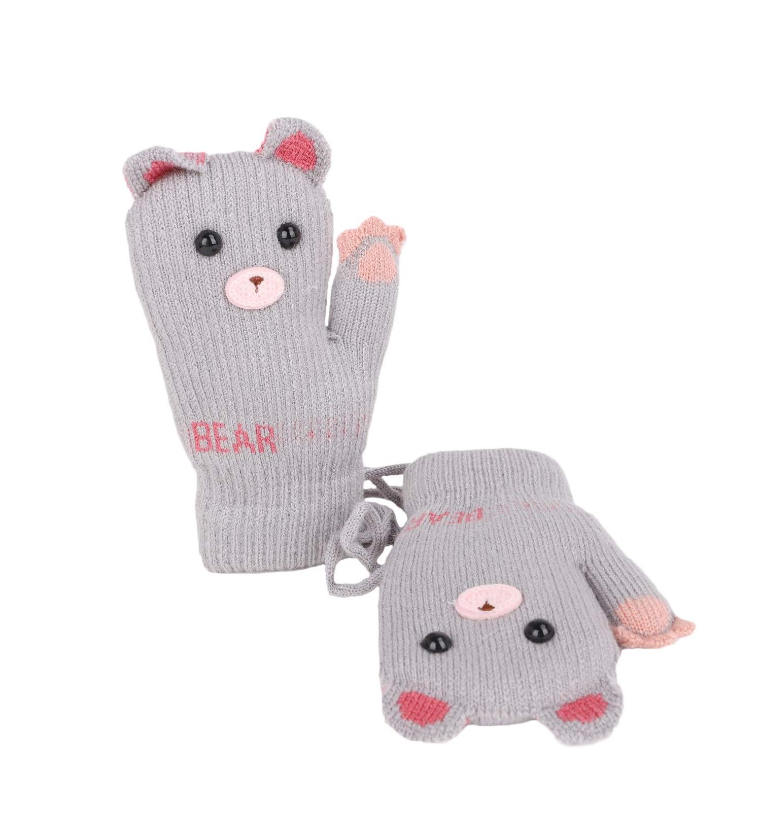 Kids Toddlers Knitted Gloves Mittens with String | Boys Girls Magic Stretch Mittens | Thick Fleece Lined Baby Infant Winter Warm Mittens | Cartoon Cosy Full Finger Gloves | Xmas Gift | Ages 0-3 | B-grey - Buy Online on GoSupps.com