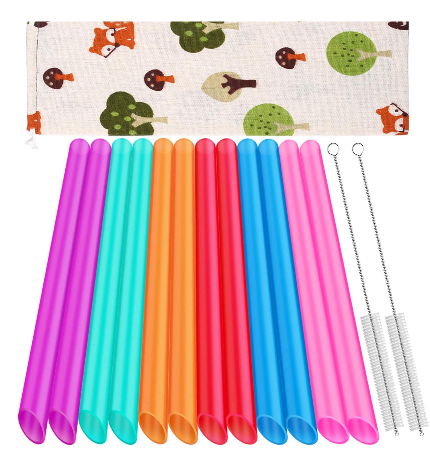 12 Pcs Reusable Boba Straws & Smoothie Straws Set | Angled Tips, BPA-Free | Includes 1 Storage Bag & 2 Brushes - Buy Online on GoSupps.com