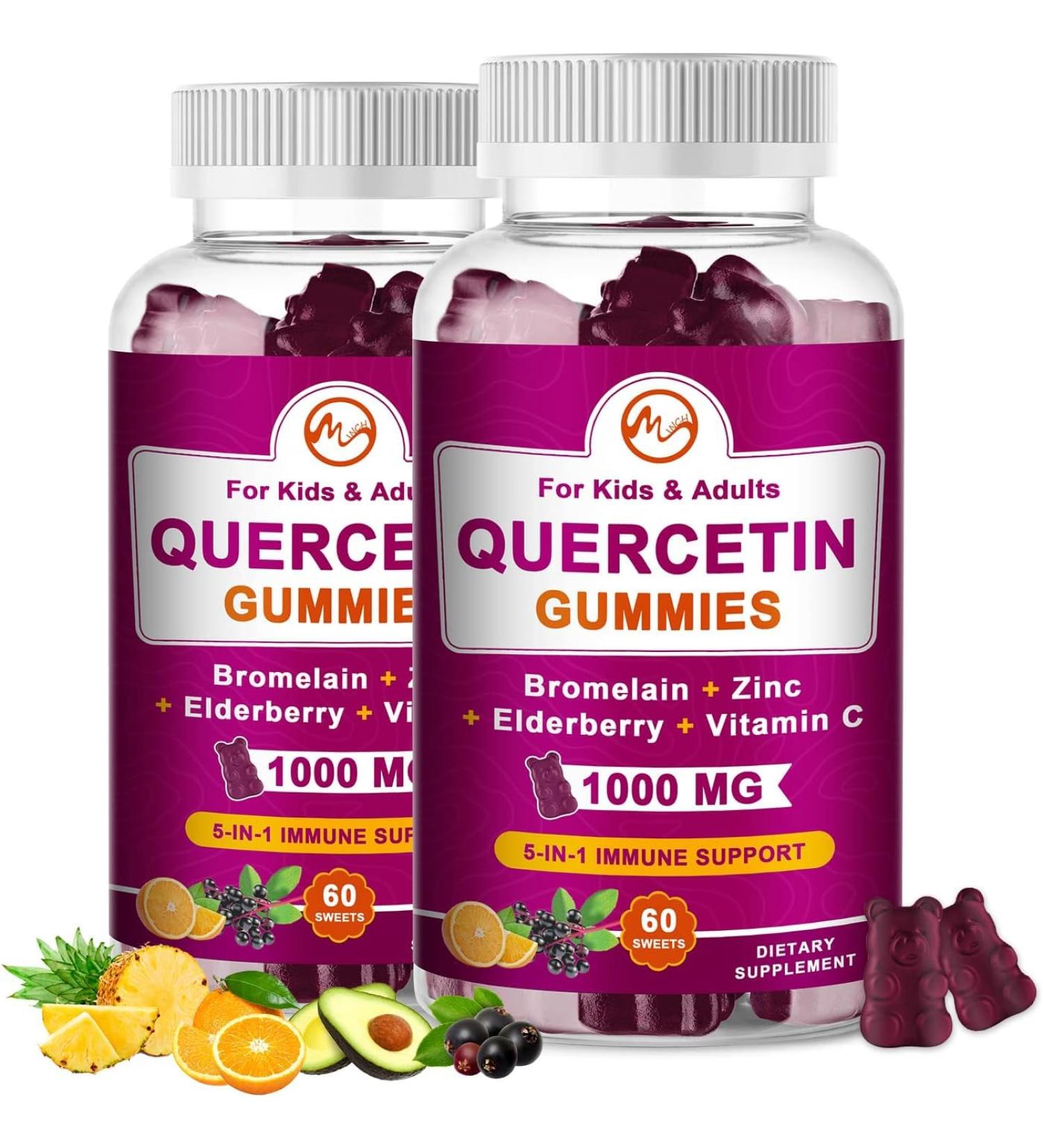 Quercetin 1000mg Chewable Supplement (2-Pack) | Immunity Cardiovascular Allergy & Aging Support with Bromelain Elderberry Zinc & Vitamin C - Buy Online on GoSupps.com