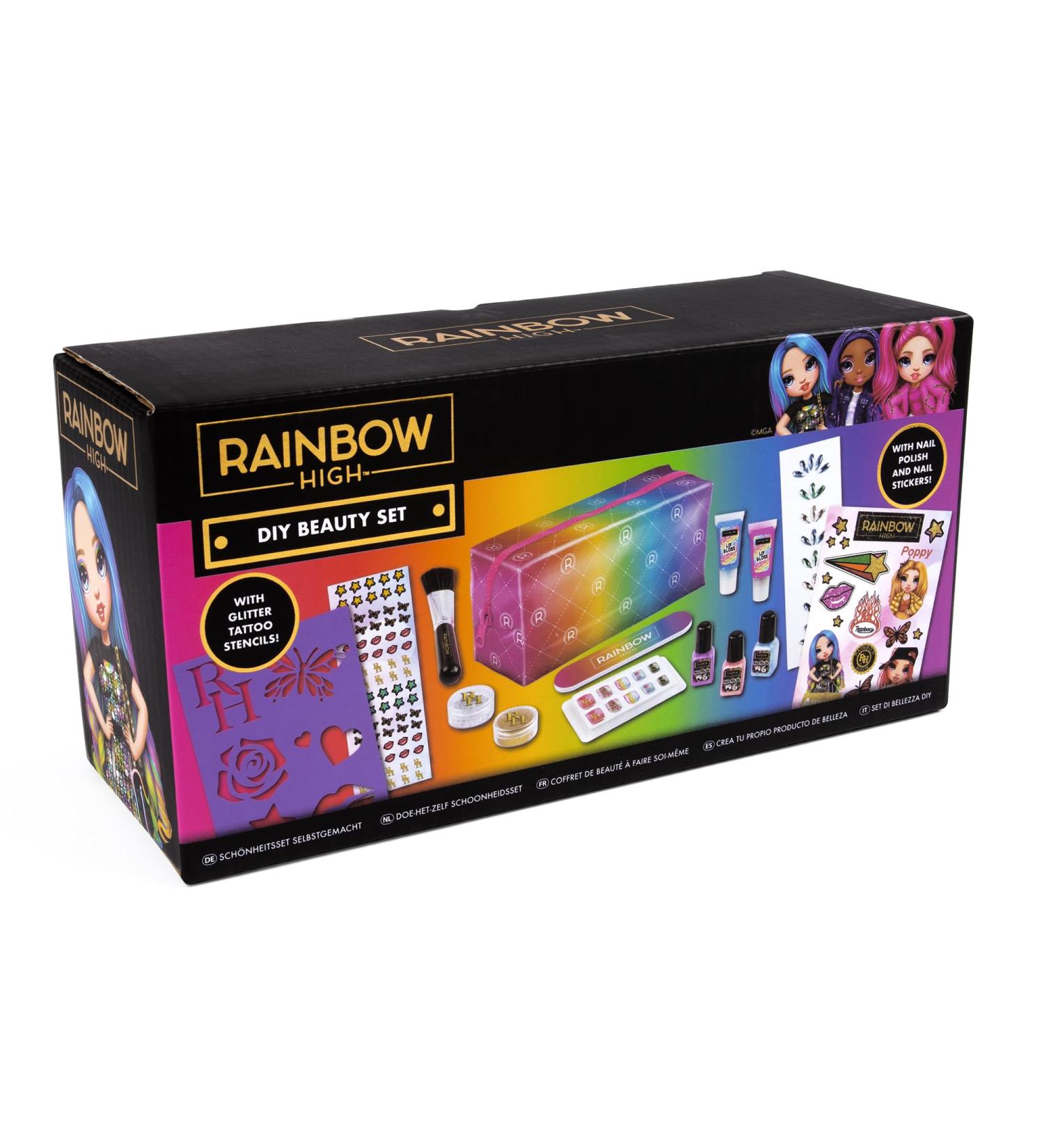 Rainbow High Makeup Set for Girls - Lip Gloss, Nail Varnish, Gems, Glitter & Stencils - Cosmetic Bag Included - Ideal Gifts for Girls - Buy Online on GoSupps.com