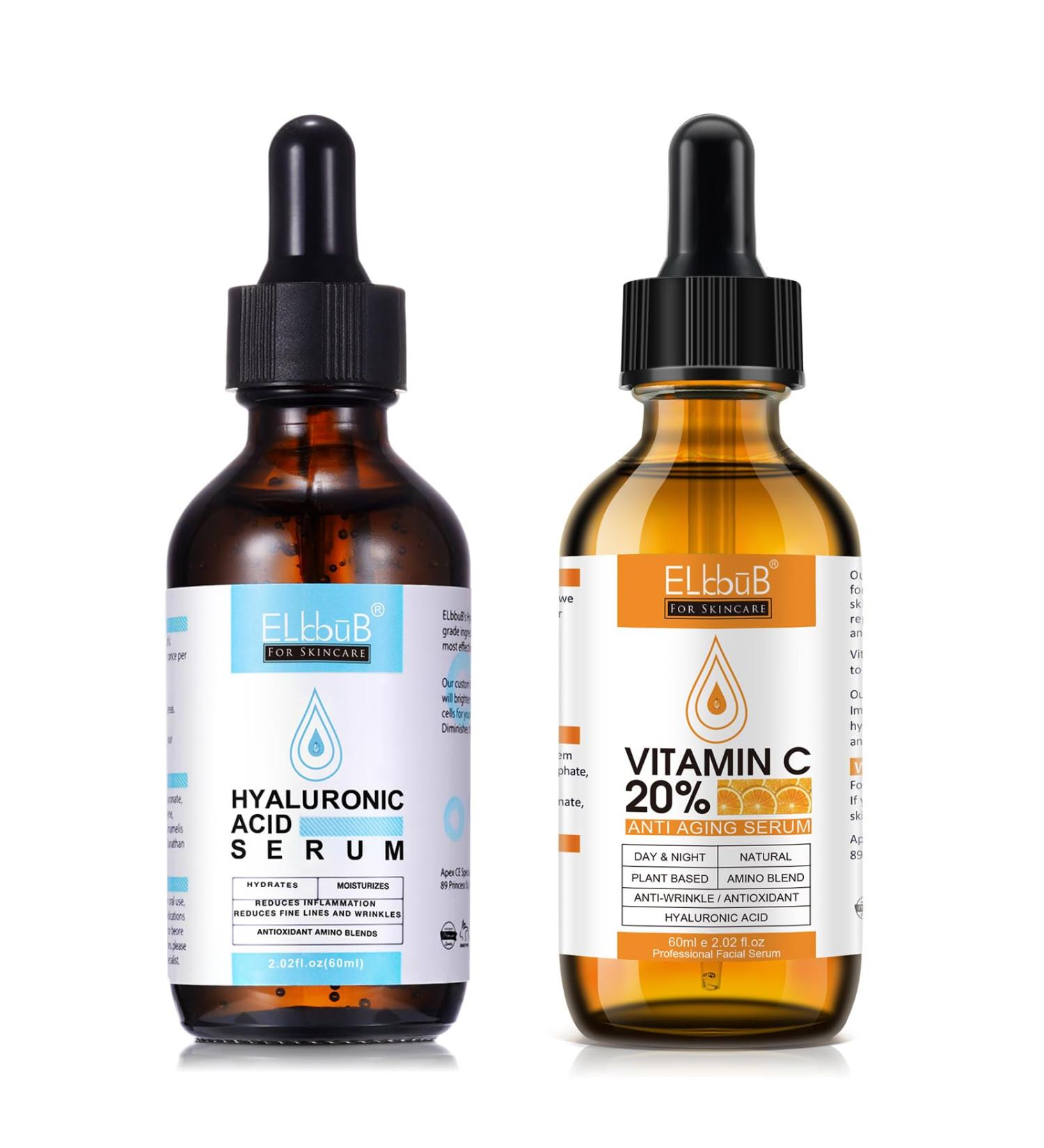 S rum la vitamine C + s rum l'acide hyaluronique anti- ge hydratant claircissant r duction des rides correcteur de points sombres soin naturel de la peau pour le visage jour et nuit - Buy Online on GoSupps.com