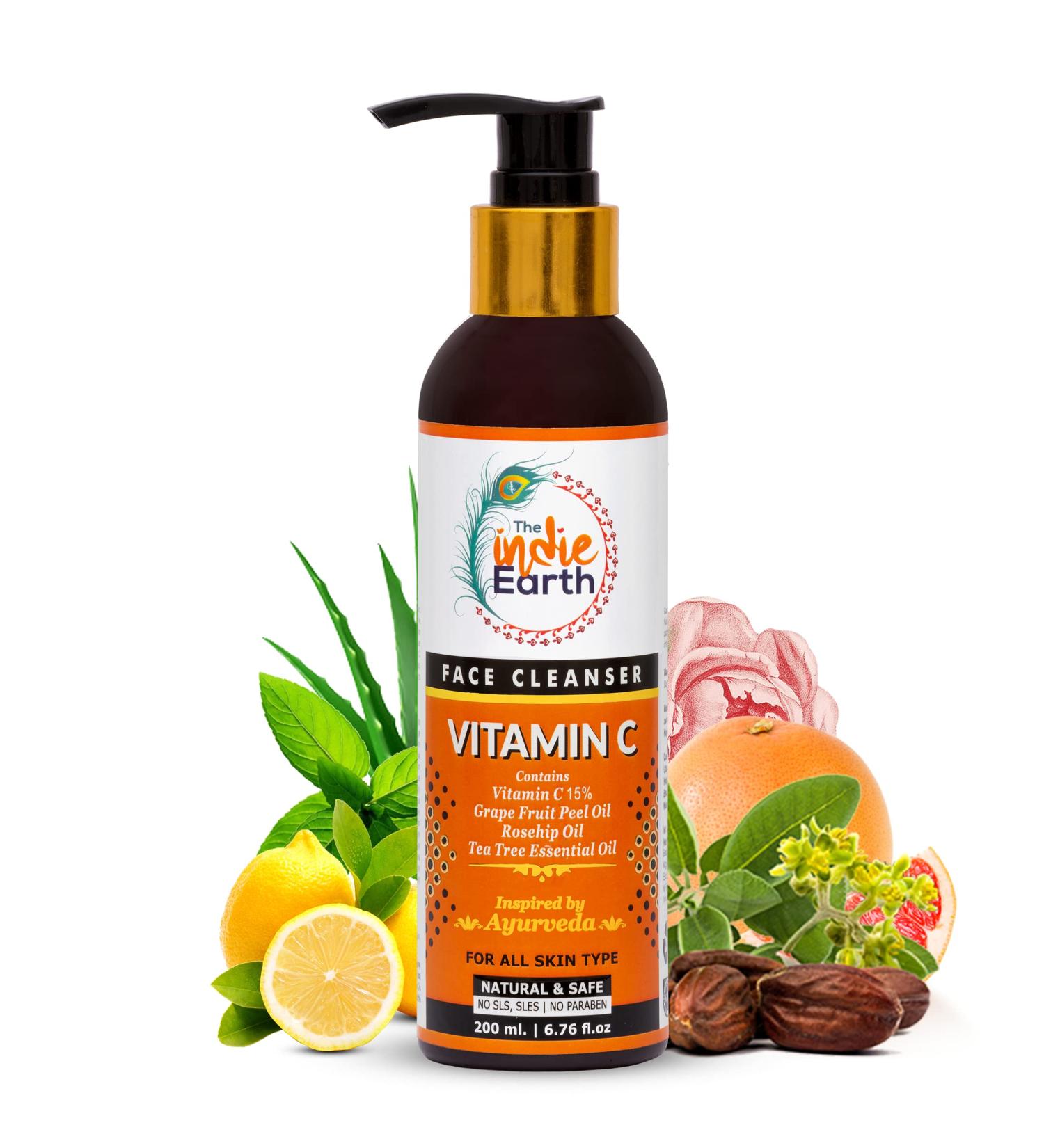 Vitamin C Face Cleanser - 15% Vitamin C Grape Fruit Peel Oil & Tea Tree - 200 ml for Bright & Clear Skin - Buy Online on GoSupps.com