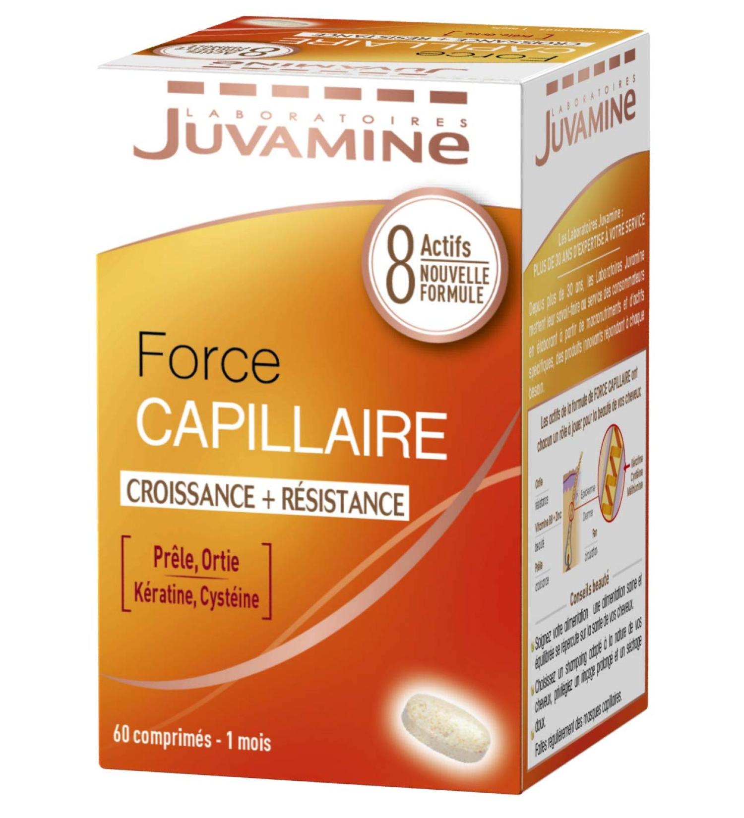 JUVAMINE - Hair Strength - Promotes Hair Growth and Resistance - Keratin Horsetail Nettle Zinc Vitamin B8 Iron - 8 beauty active ingredients - 60 Tablets