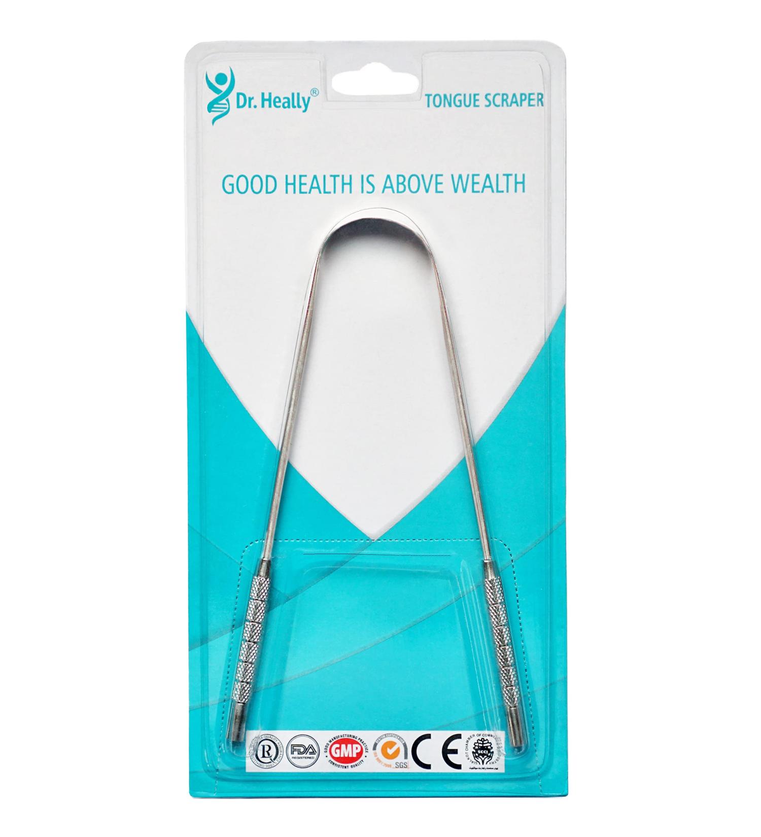 Stainless Steel Tongue Scraper for Adults & Kids - Ayurvedic Metal Cleaner for Bad Breath - Surgical Grade Professional Tongue Cleaner - Buy Online on GoSupps.com