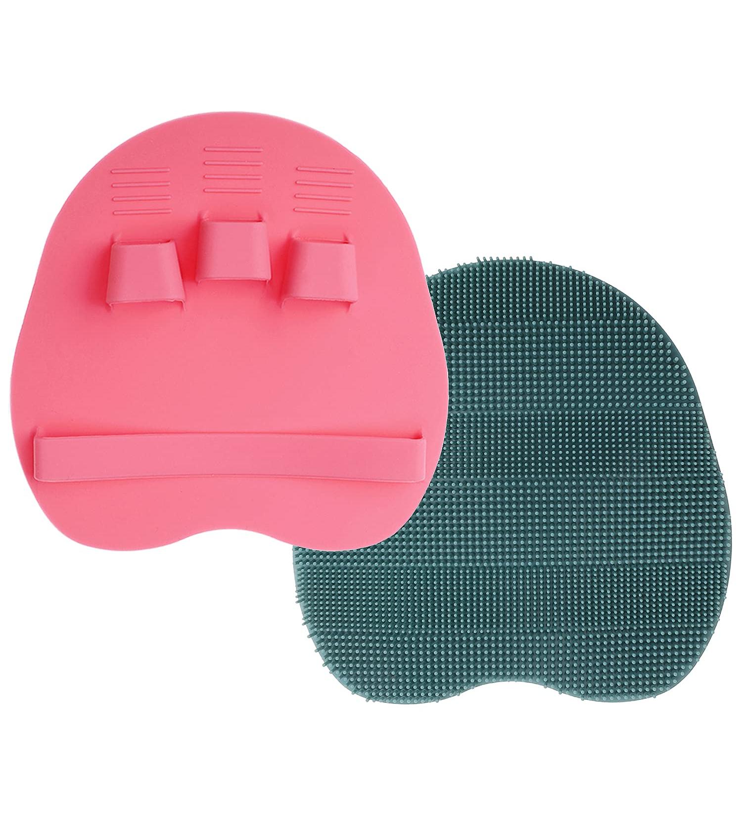 Soft Silicone Shower Brush 2 Pack - Body, Face & Short Hair Wash - Exfoliating Skin Massage Scrubber - Dry Skin Brushing Glove Loofah - Sensitive Skin Friendly - Peony Pink & Green - 1 Pair - Buy Online on GoSupps.com