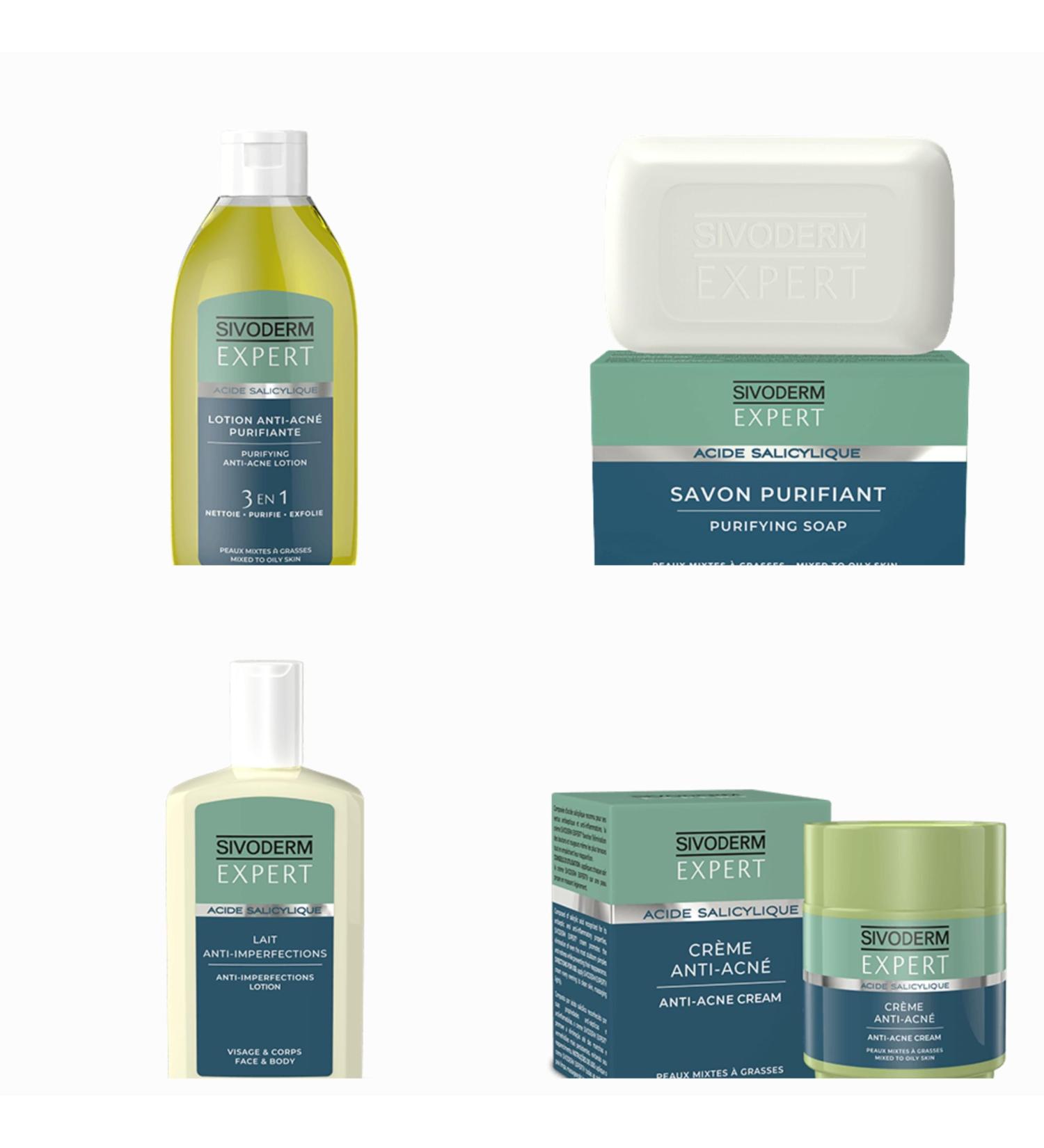 OBBBeaut Sivoderm Expert Face Clean Salicylic Acid Range 100g Soap Face and Body Milk 65ml Acne Cream 85ml Anti-Acne Purifying Lotion 160ml - Buy Online on GoSupps.com