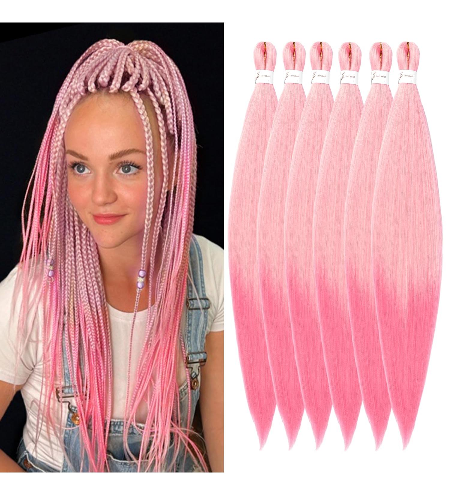 Pre-Stretched 32 Inch Braiding Hair - 6 Packs Yaki Texture Crochet Hair for Box Braids - Hot Water Setting Synthetic Extensions (613-Pink#) - Buy Online on GoSupps.com